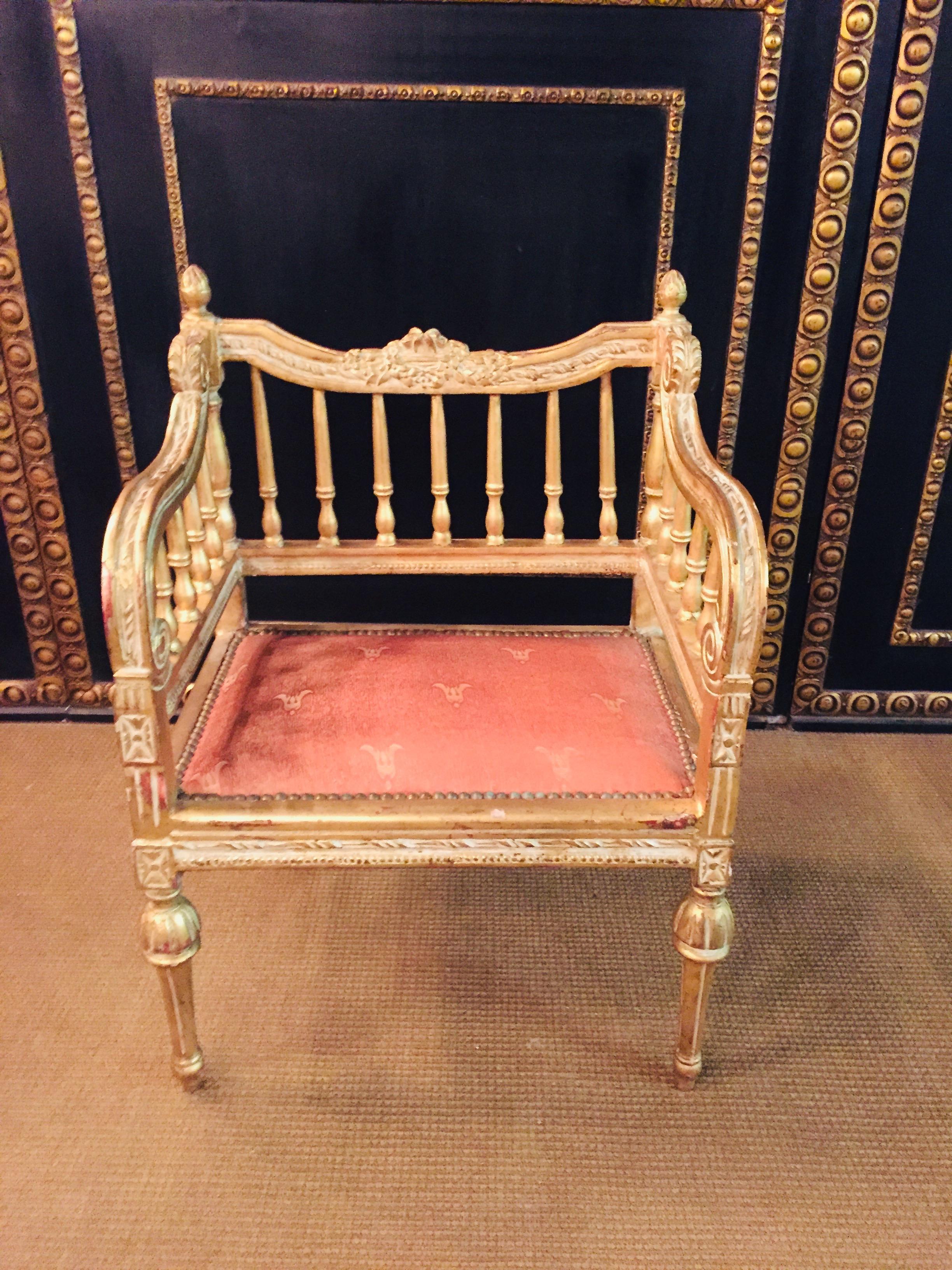 two Slightly Smaller Armchairs in antique Louis Seize Style beech gilt 6