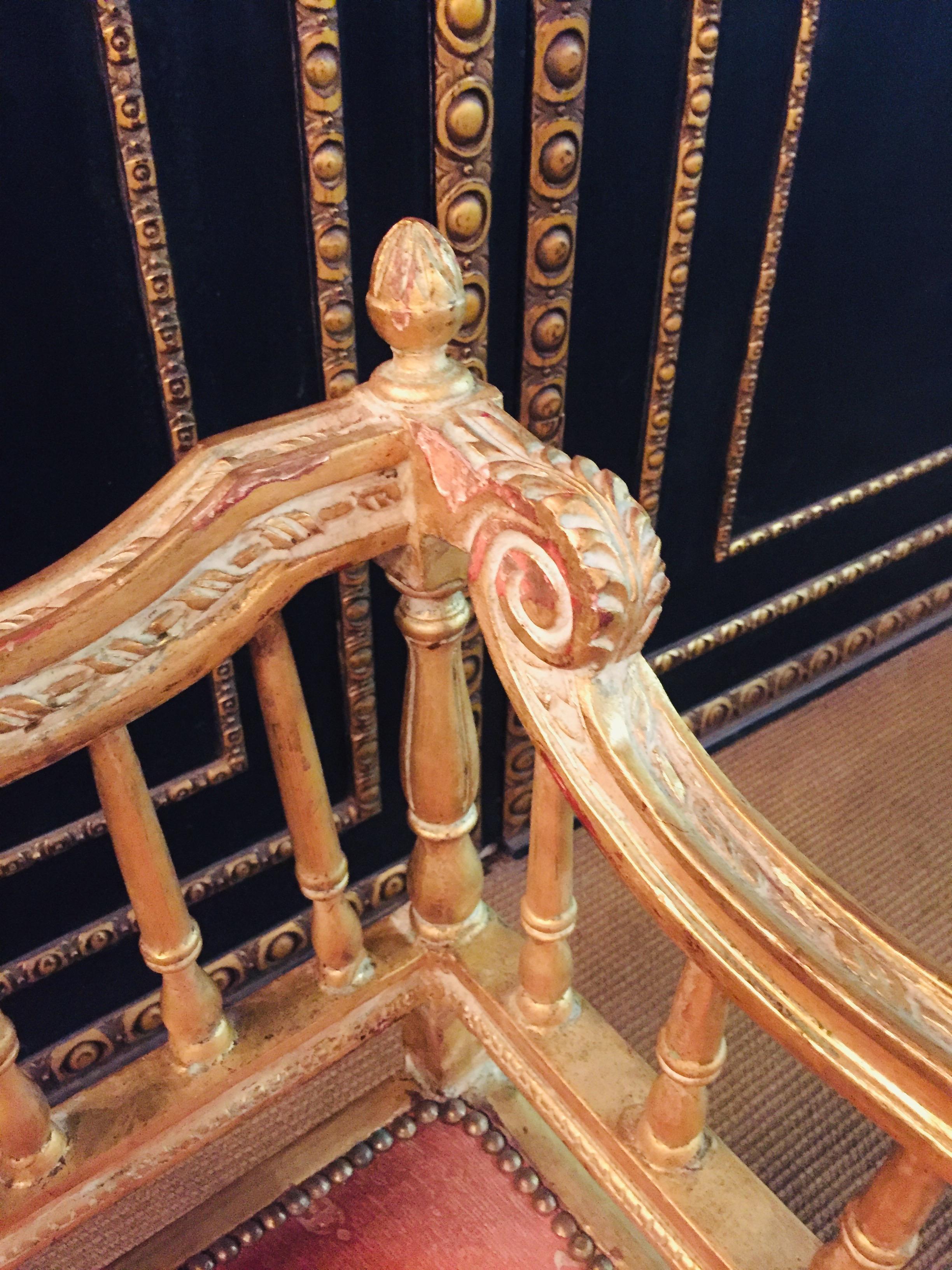 two Slightly Smaller Armchairs in antique Louis Seize Style beech gilt 7