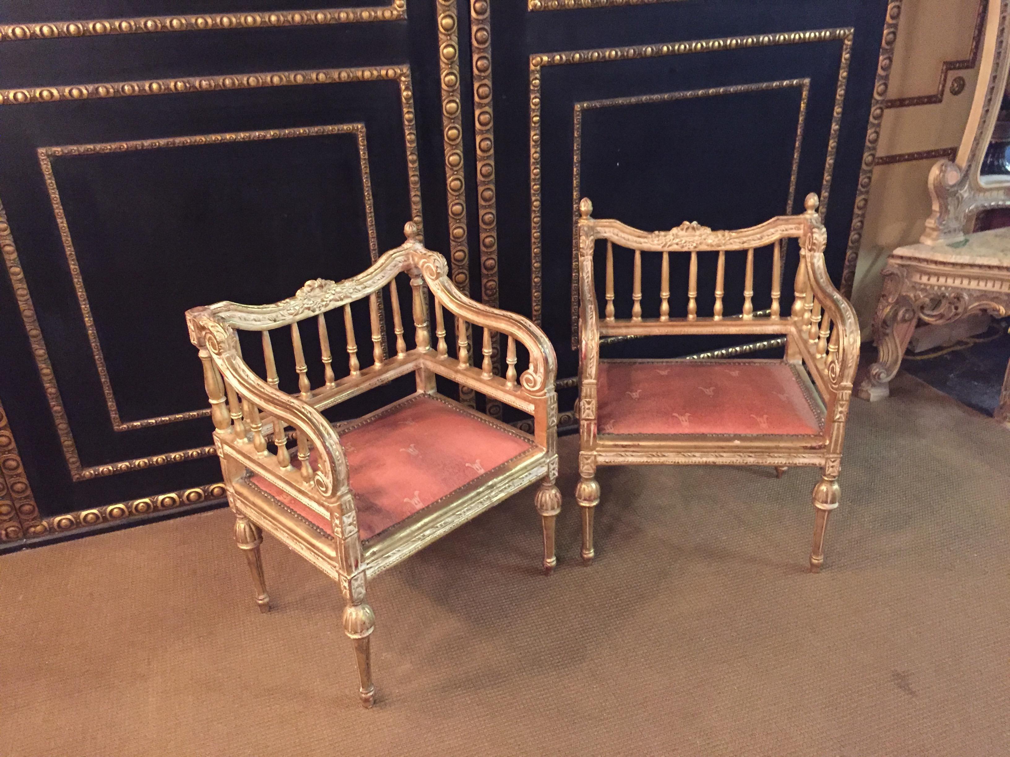 Gilt 2 Slightly Smaller antique Armchairs in Louis Seize Style beech