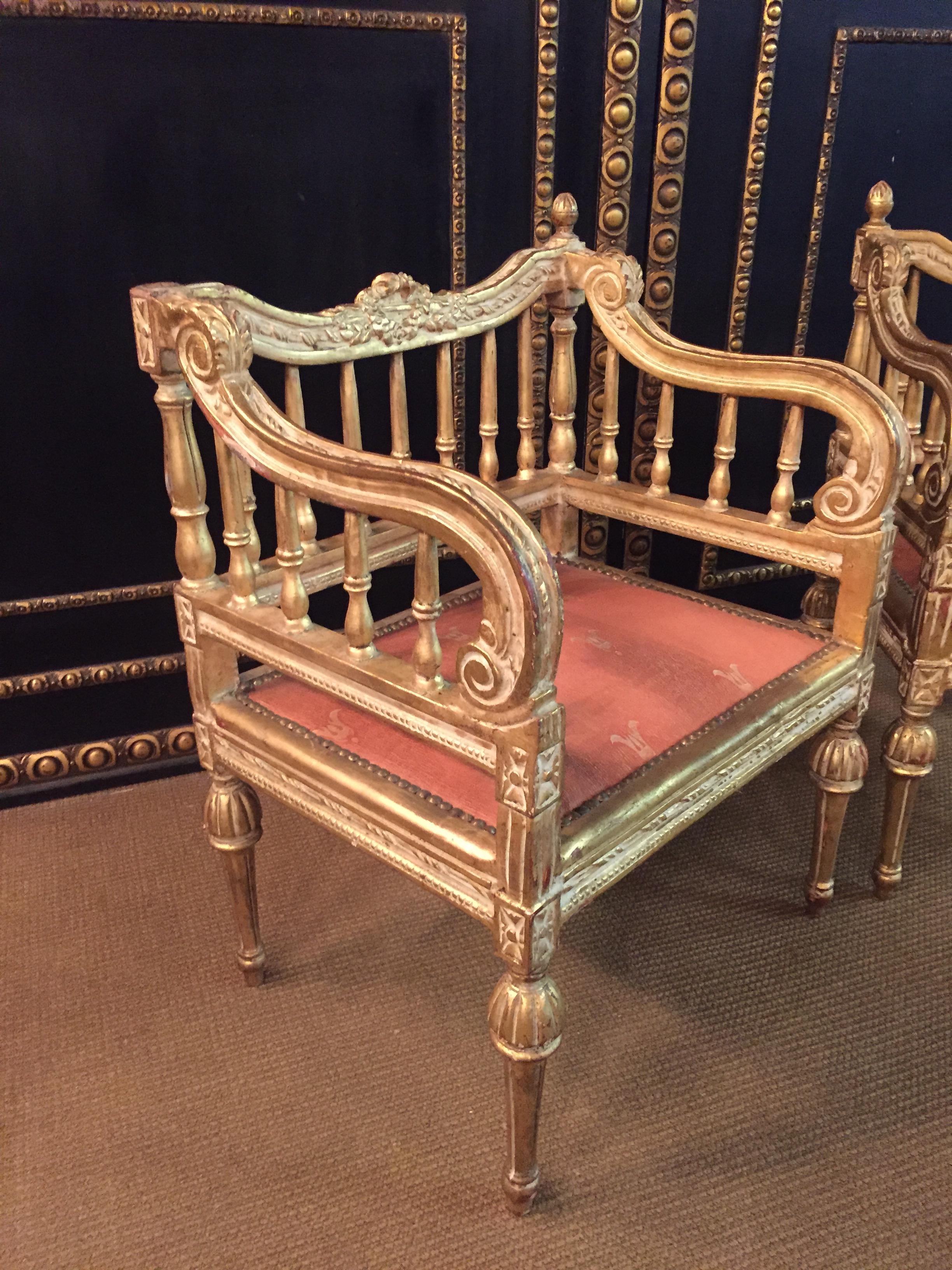 two Slightly Smaller Armchairs in antique Louis Seize Style beech gilt In Good Condition In Berlin, DE