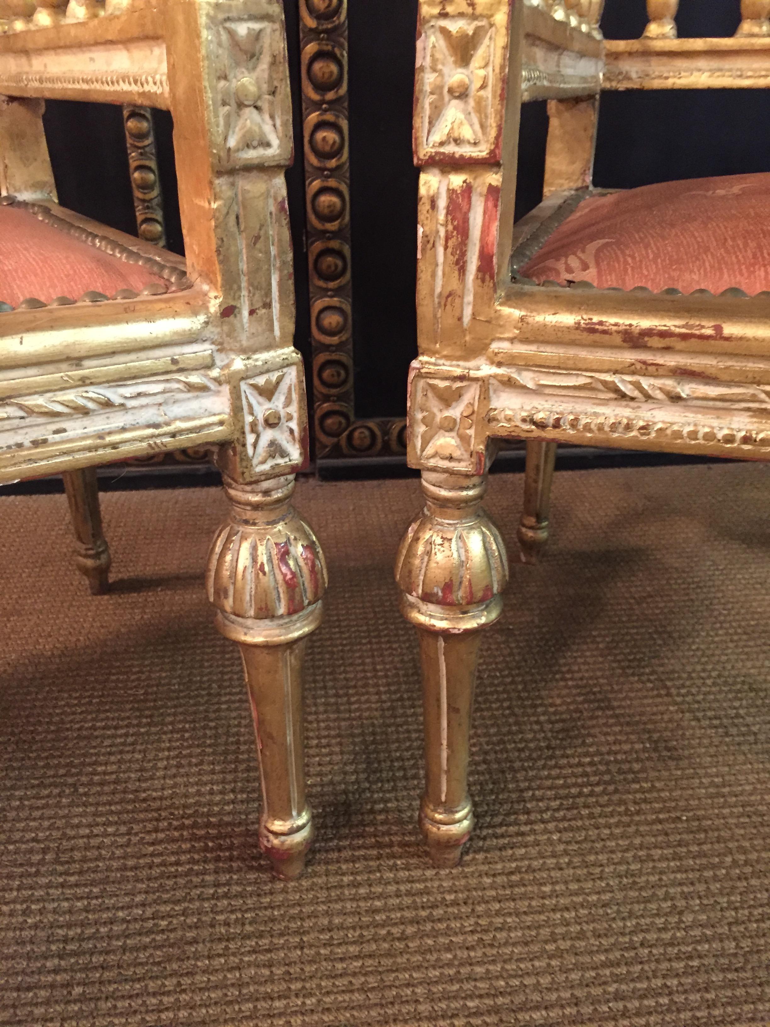Beech two Slightly Smaller Armchairs in antique Louis Seize Style beech gilt
