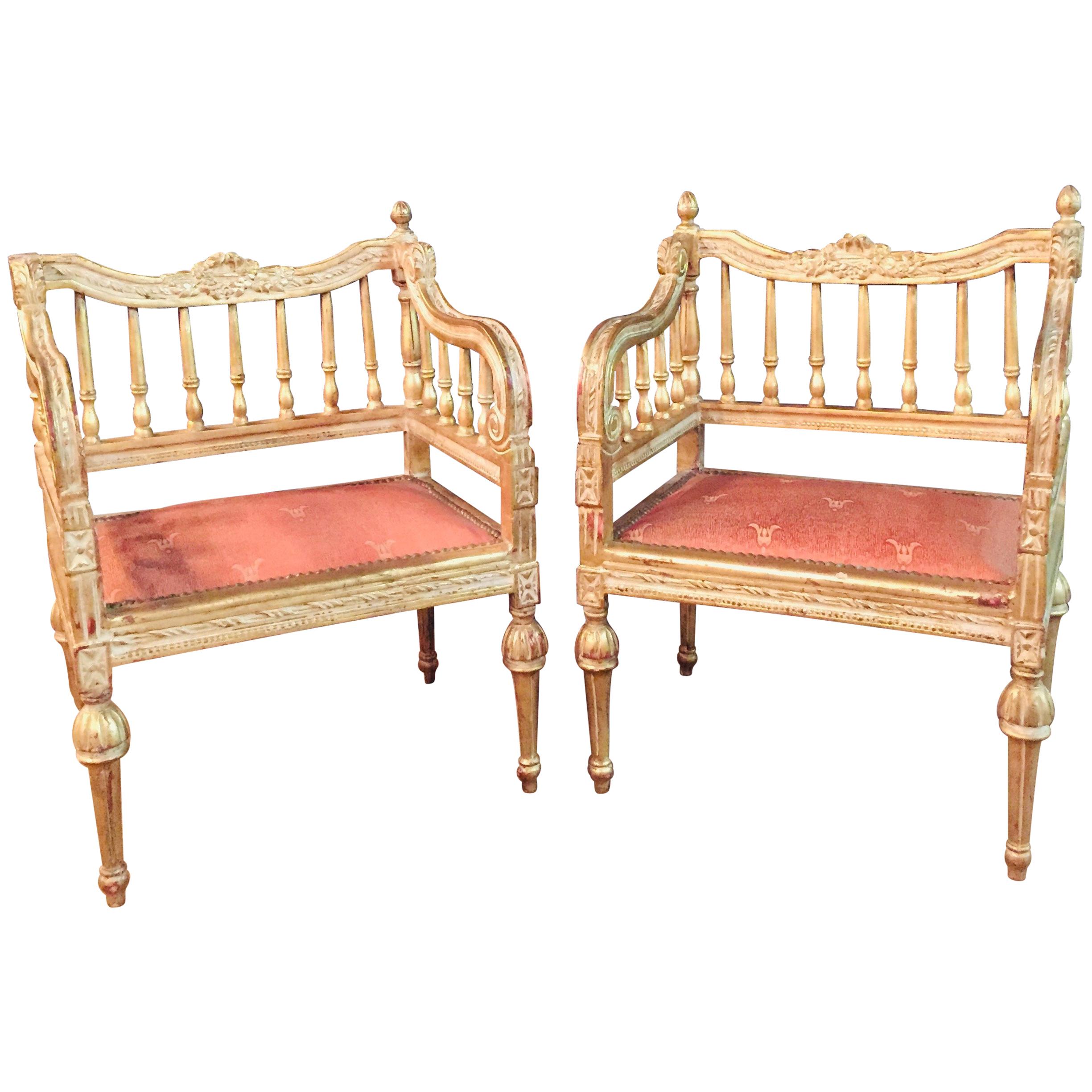 2 Slightly Smaller antique Armchairs in Louis Seize Style beech