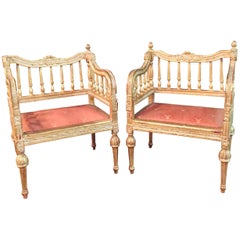 2 Slightly Smaller antique Armchairs in Louis Seize Style beech