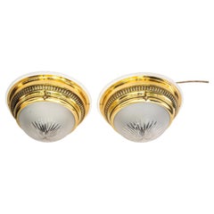 Antique 2 art deco ceiling lamps with cut glass shades vienna around 1920s