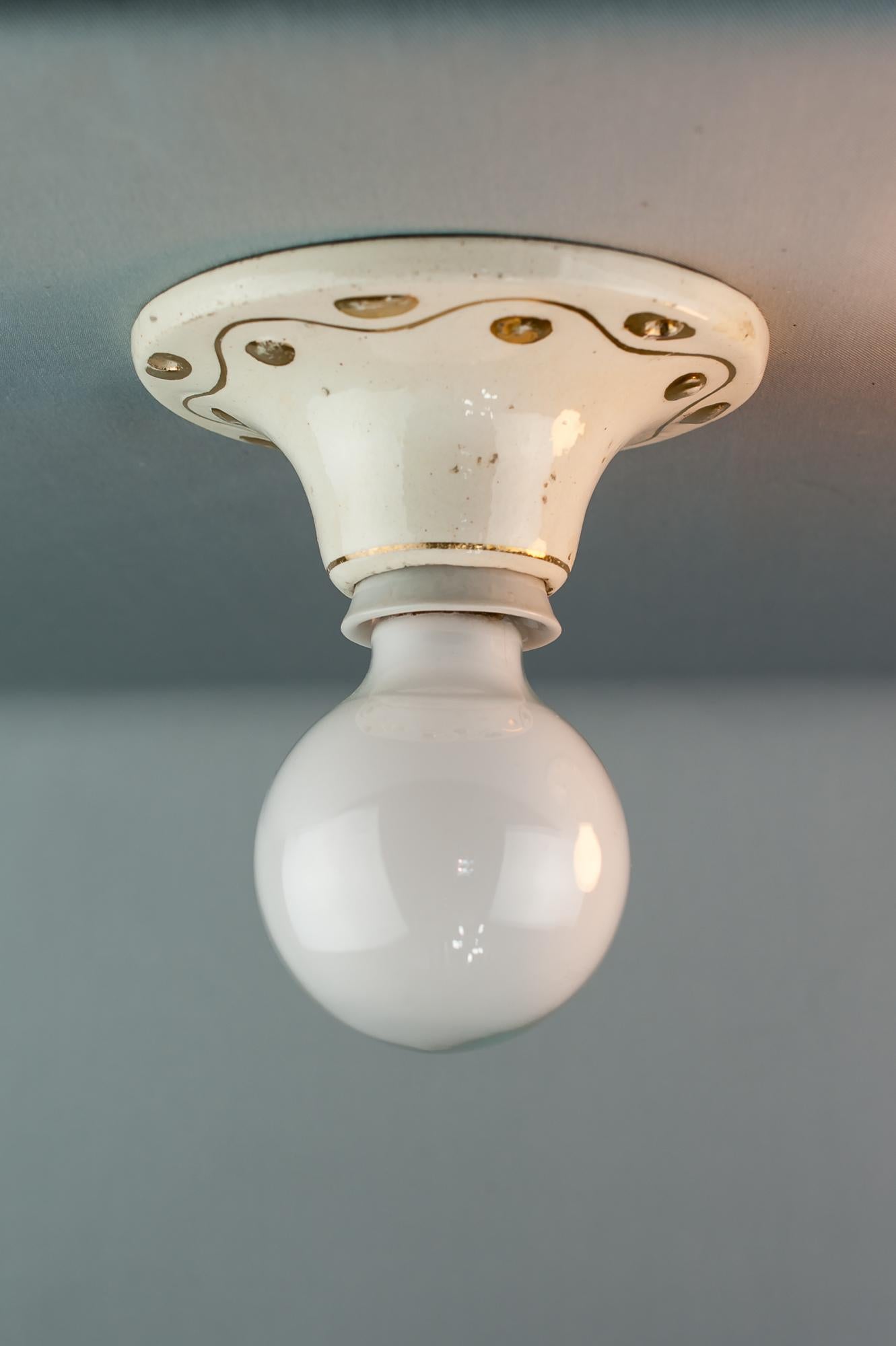 2 Small Art Deco Ceramic Ceiling Lamps, 1920s In Good Condition In Wien, AT