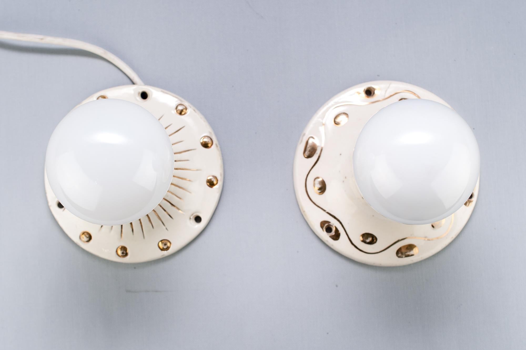 Early 20th Century 2 Small Art Deco Ceramic Ceiling Lamps, 1920s