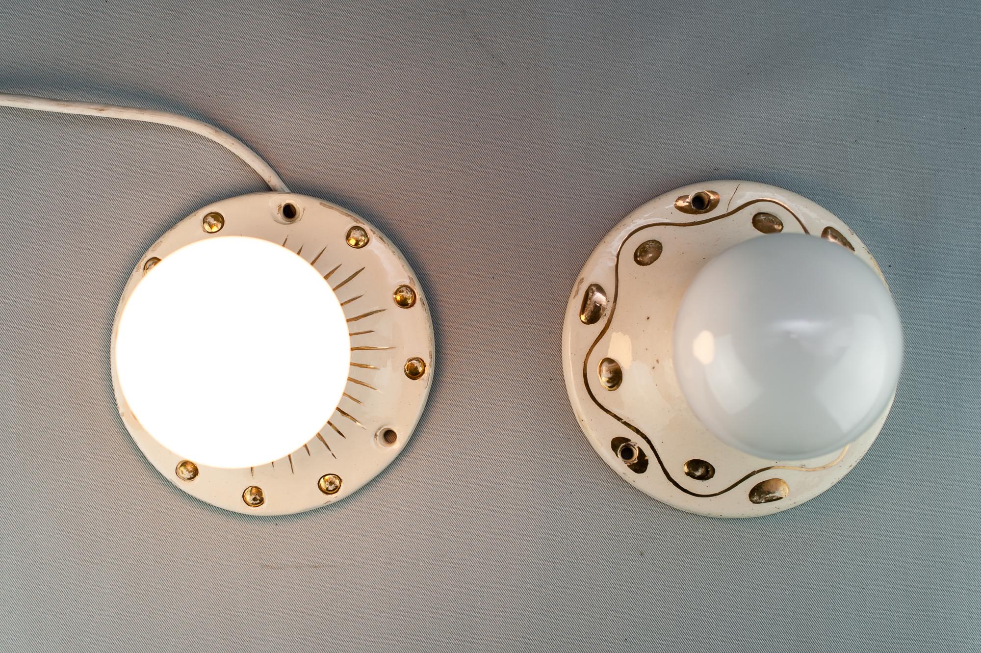 2 Small Art Deco Ceramic Ceiling Lamps, 1920s 1