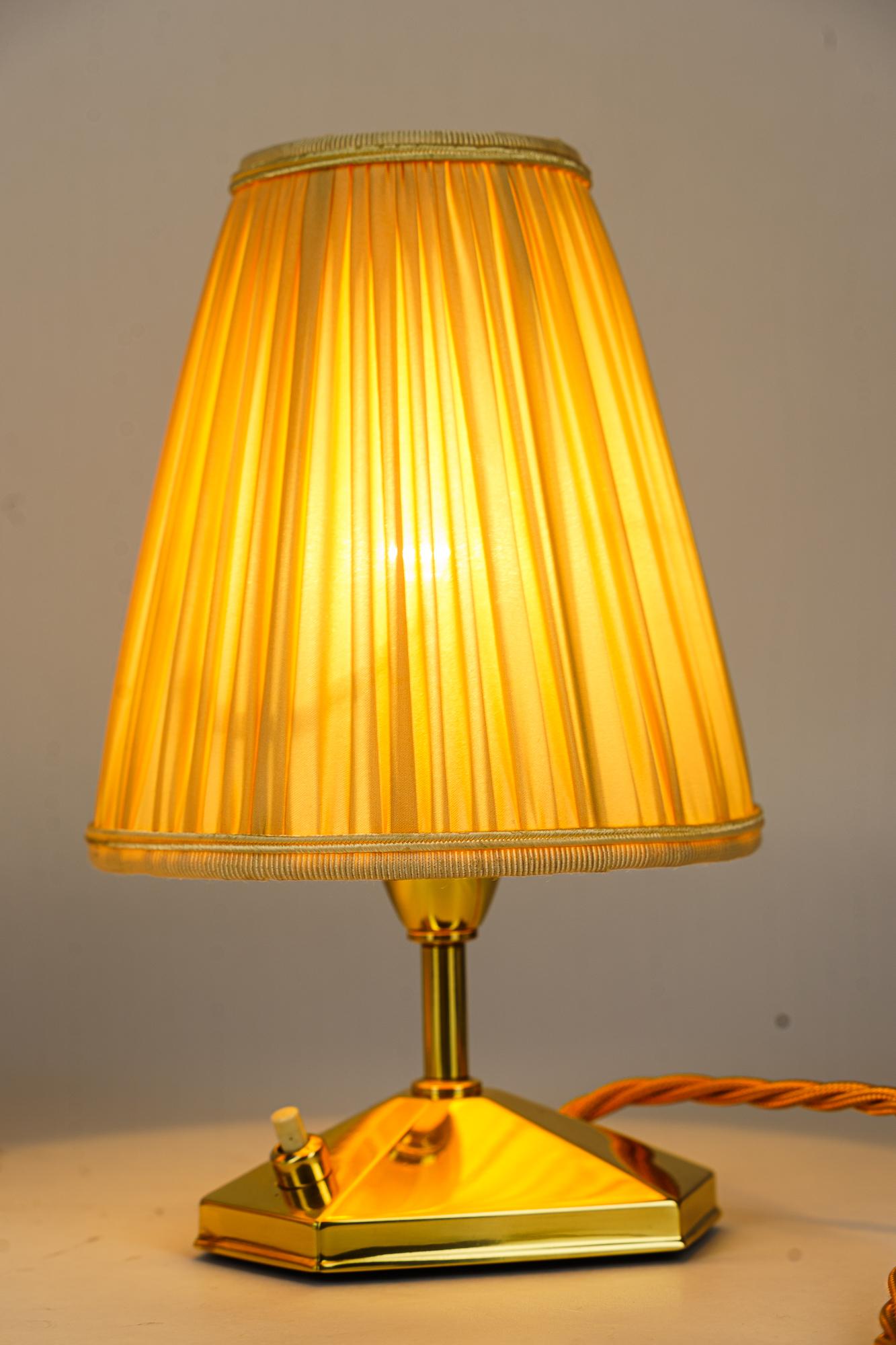 2 small brass table lamps with fabric shades vienna around 1960s For Sale 2
