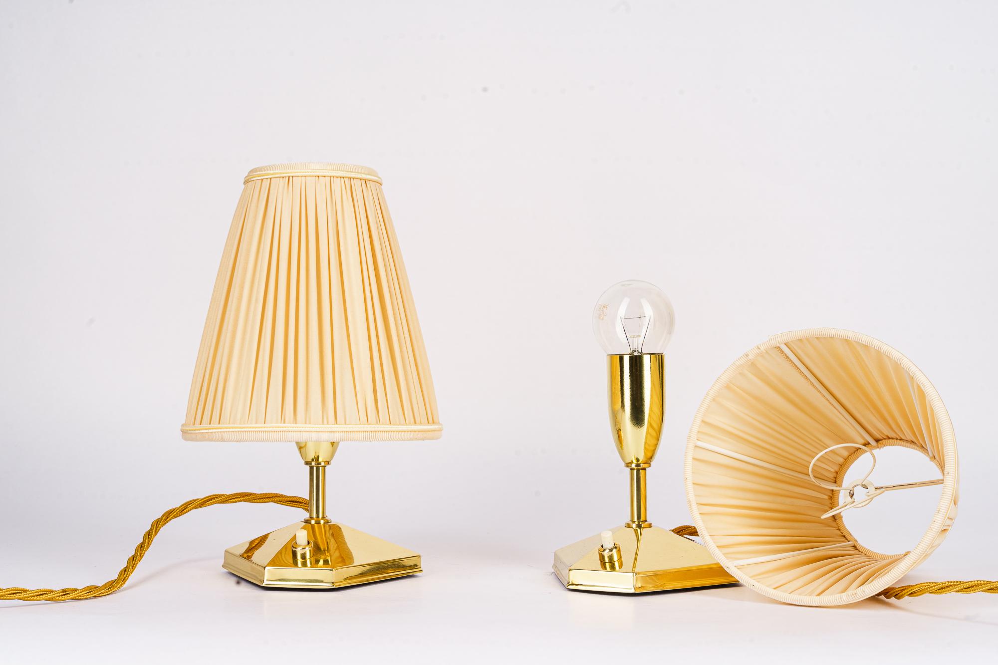 2 small brass table lamps with fabric shades vienna around 1960s For Sale 3
