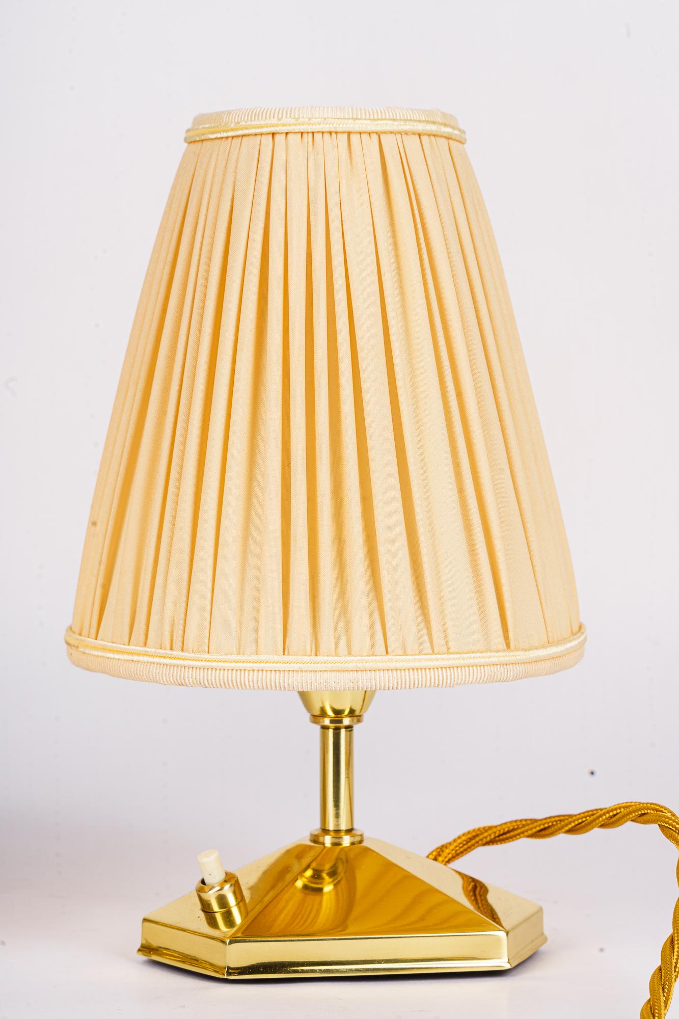 Austrian 2 small brass table lamps with fabric shades vienna around 1960s For Sale