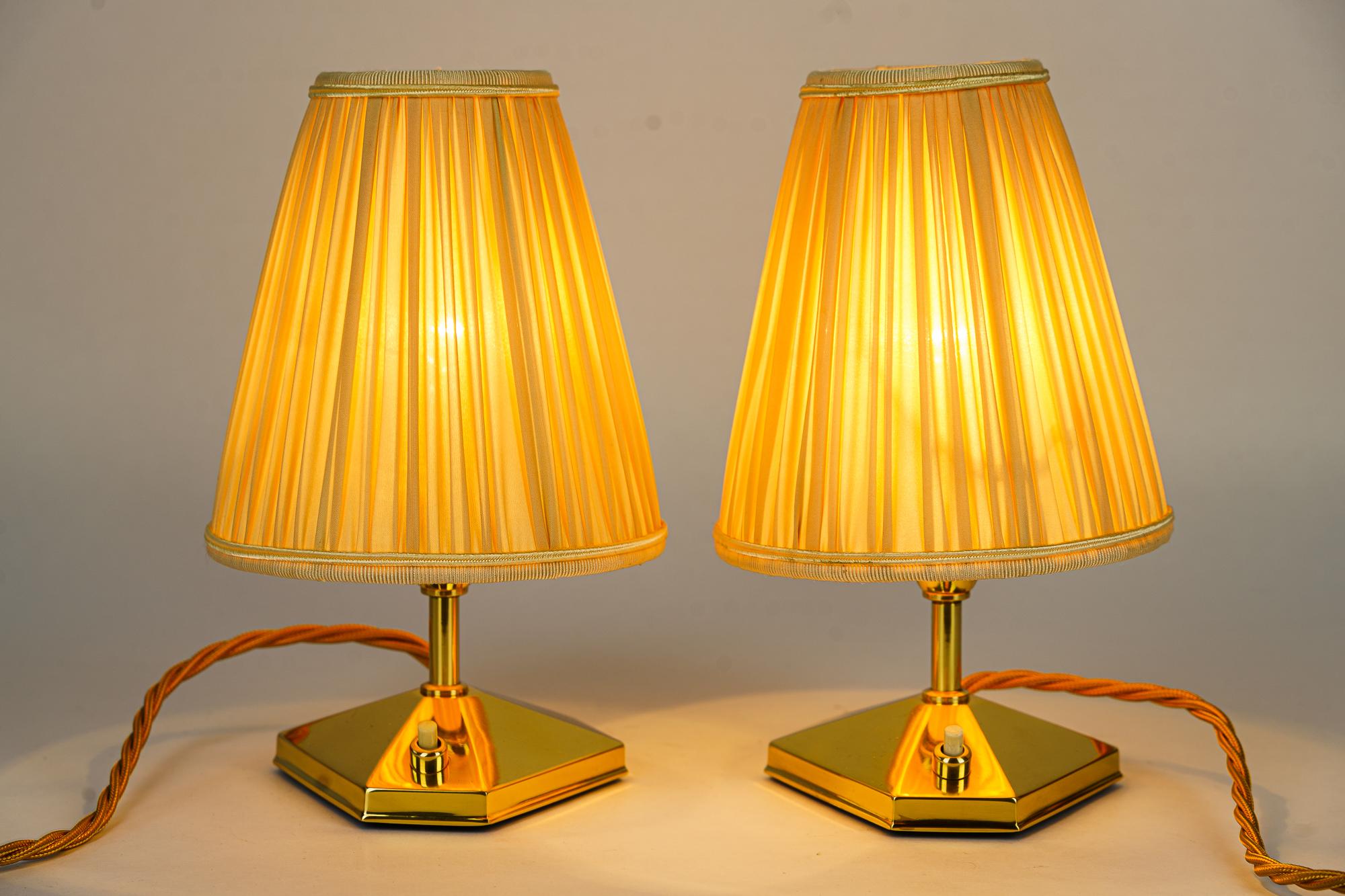 Mid-20th Century 2 small brass table lamps with fabric shades vienna around 1960s For Sale