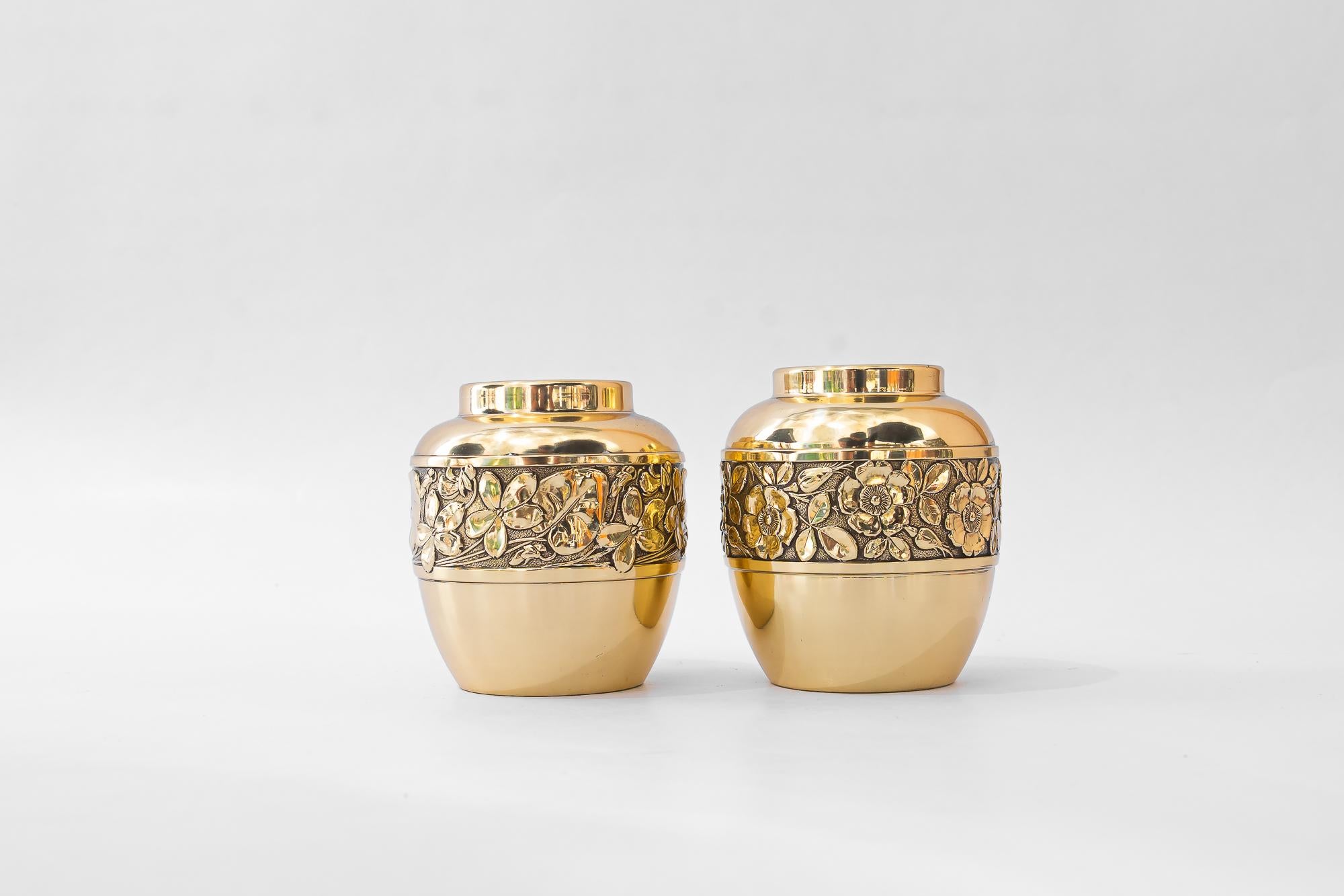 2 small jugendstil cactus pots around 1908
Brass polished and stove enameled