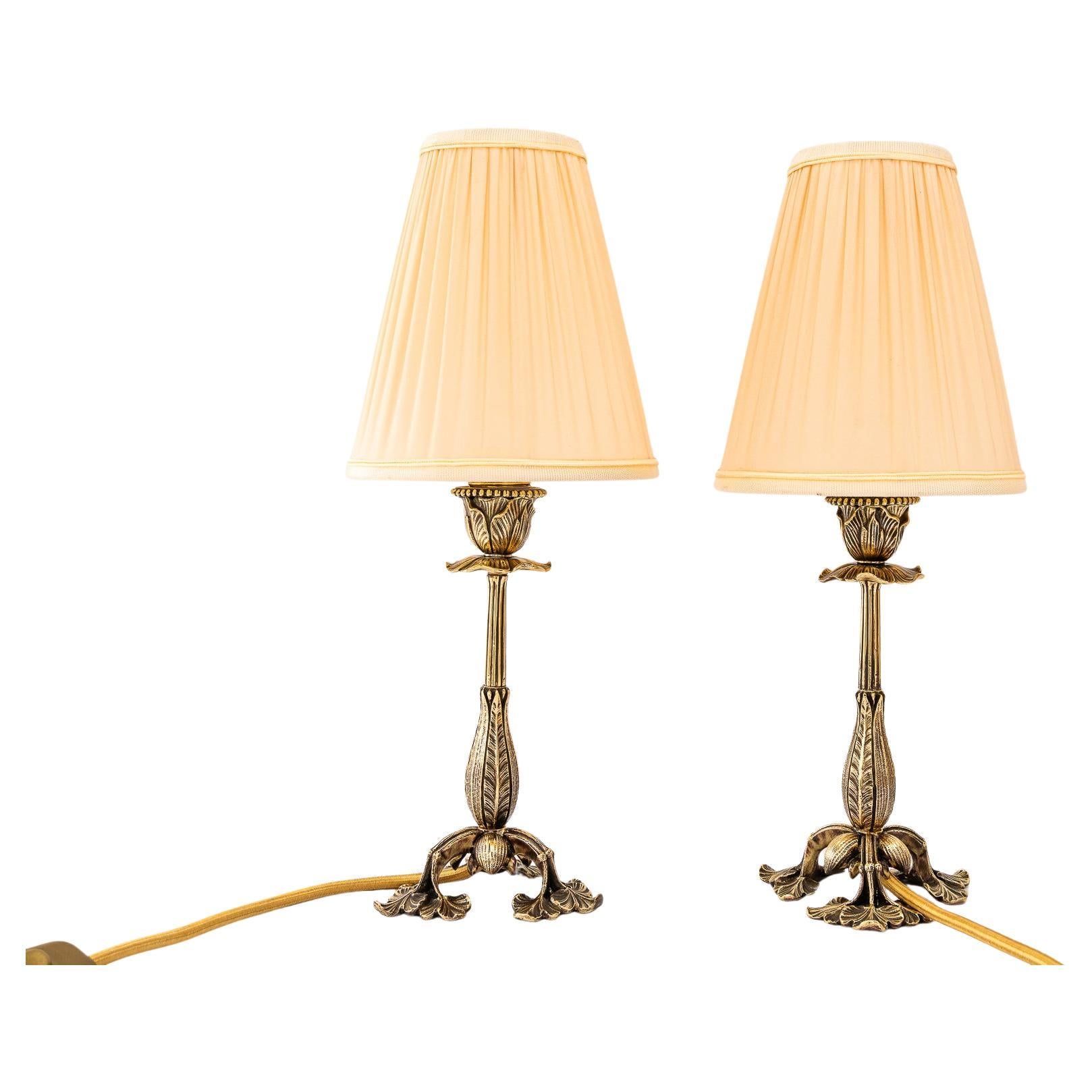 2 small jugendstil table lamps with fabric shades vienna around 1908