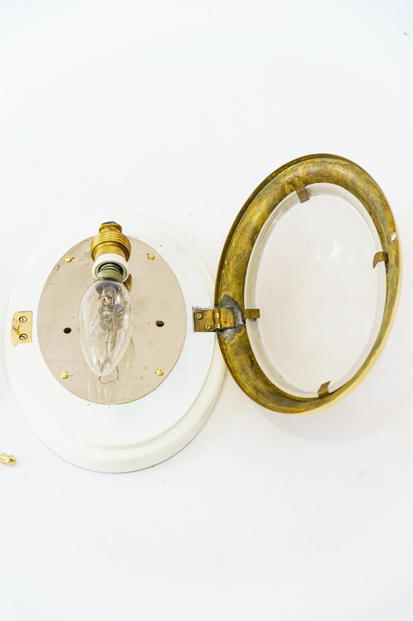 Lacquered 2 small oval art deco ceiling or wall lamps viernna around 1920s For Sale