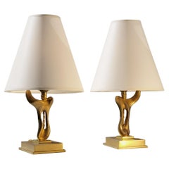 2 Sensuales LÁMPARAS DE MESA DE ESCULTURA SHABBY CHIC DE FORMA LIBRE, Francia 1970