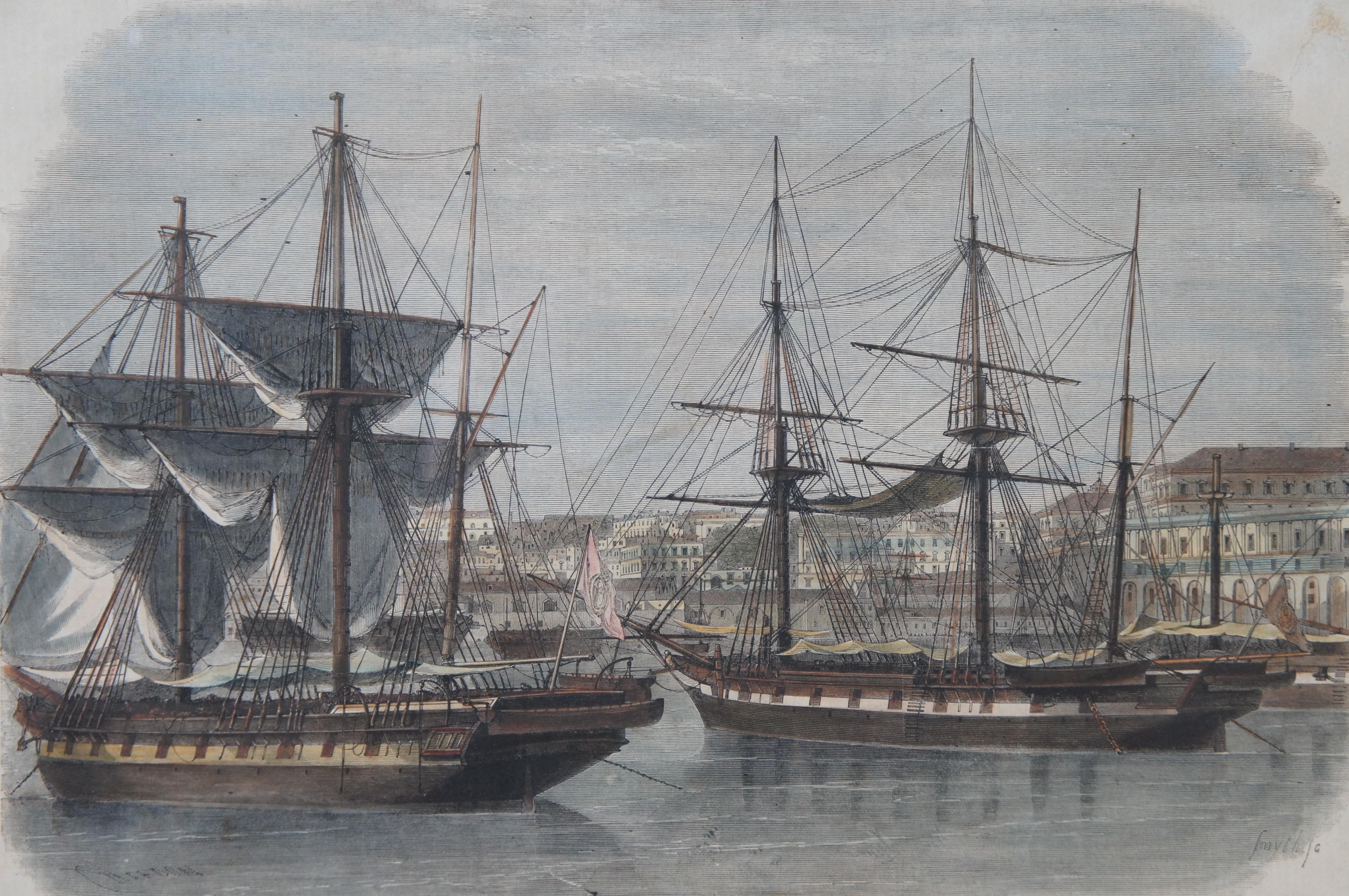 Paper 2 Smyth & Weedon Antique Nautical Maritime Galleon Ship Engravings 22
