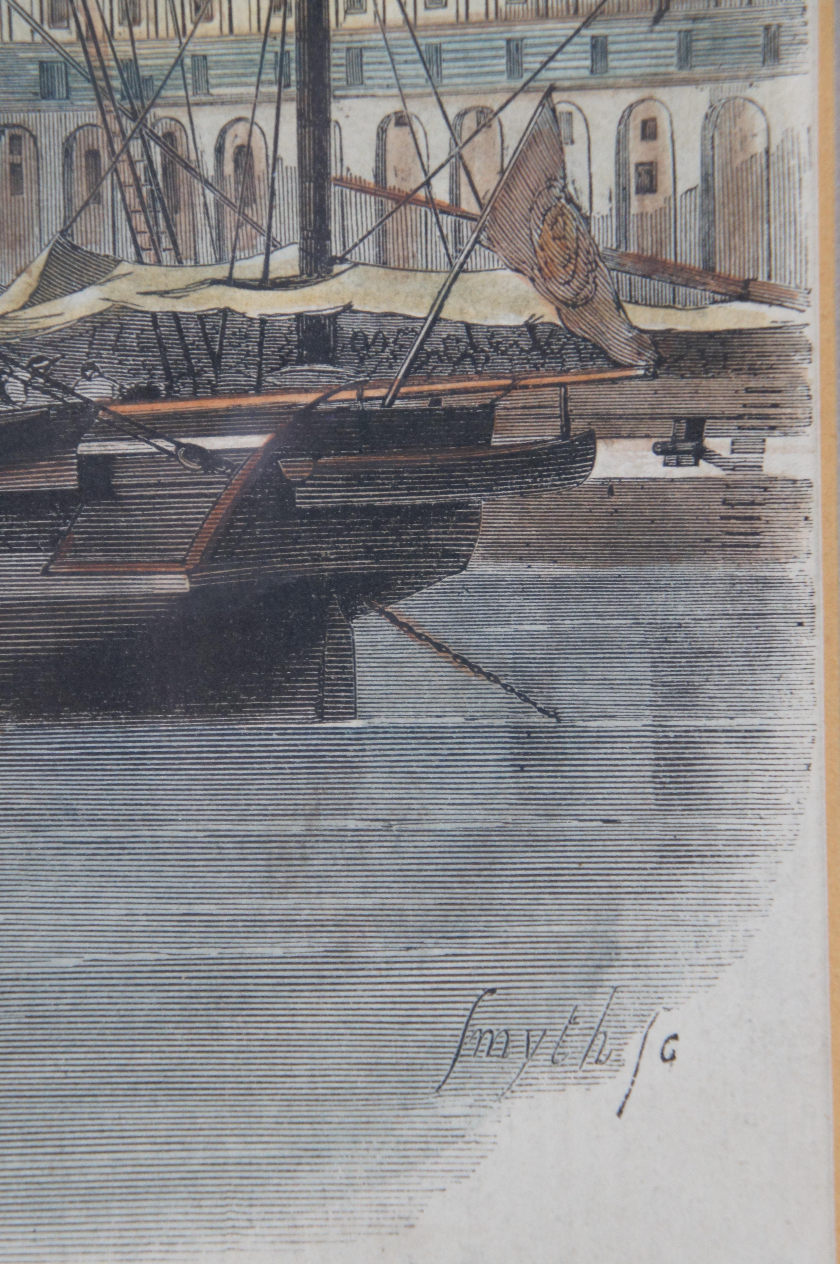 2 Smyth & Weedon Antike nautische maritime Galeone Schiff Gravuren 22