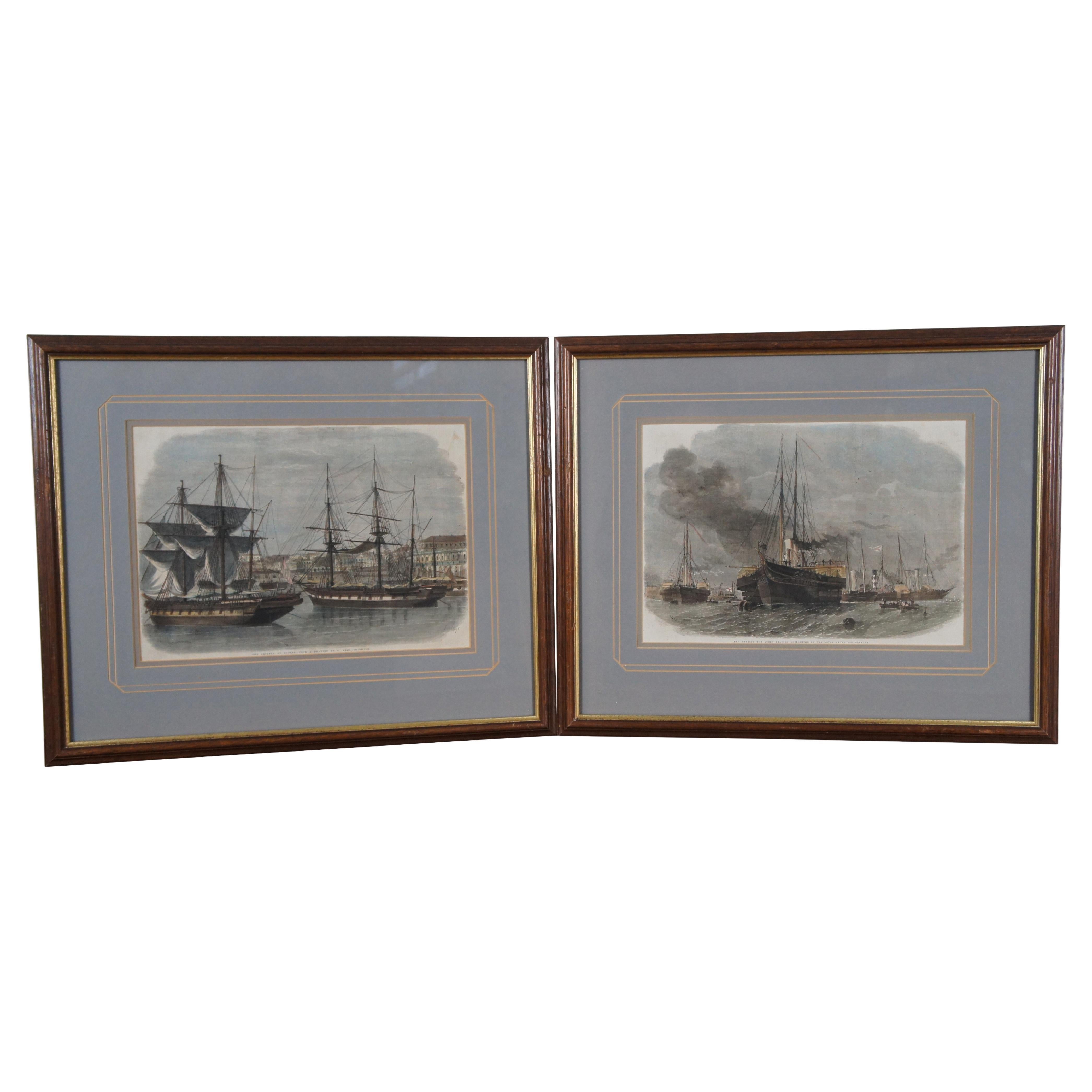 2 gravures de navires maritimes anciennes de Smyth & Weedon de 22 pouces