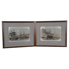 2 gravures de navires maritimes anciennes de Smyth & Weedon de 22 pouces