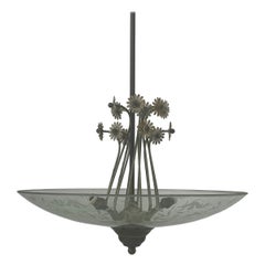 2-Sockel-Kronleuchter mit Blumenornamenten auf dem Glasschirm, 1940er Jahre, Italien