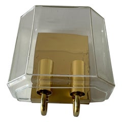 2-Socket Glass & Brass Single Sconce by Limburg, 1960s, Germany