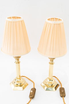 2 solid small art deco table lamps with fabric shades vienna around 1920s