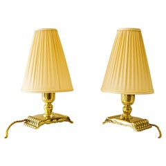 Vintage 2 solid table lamps with fabric shades vienna around 1950s