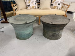 2 Southeast Asian Bronze Rain Drums with Great Patina