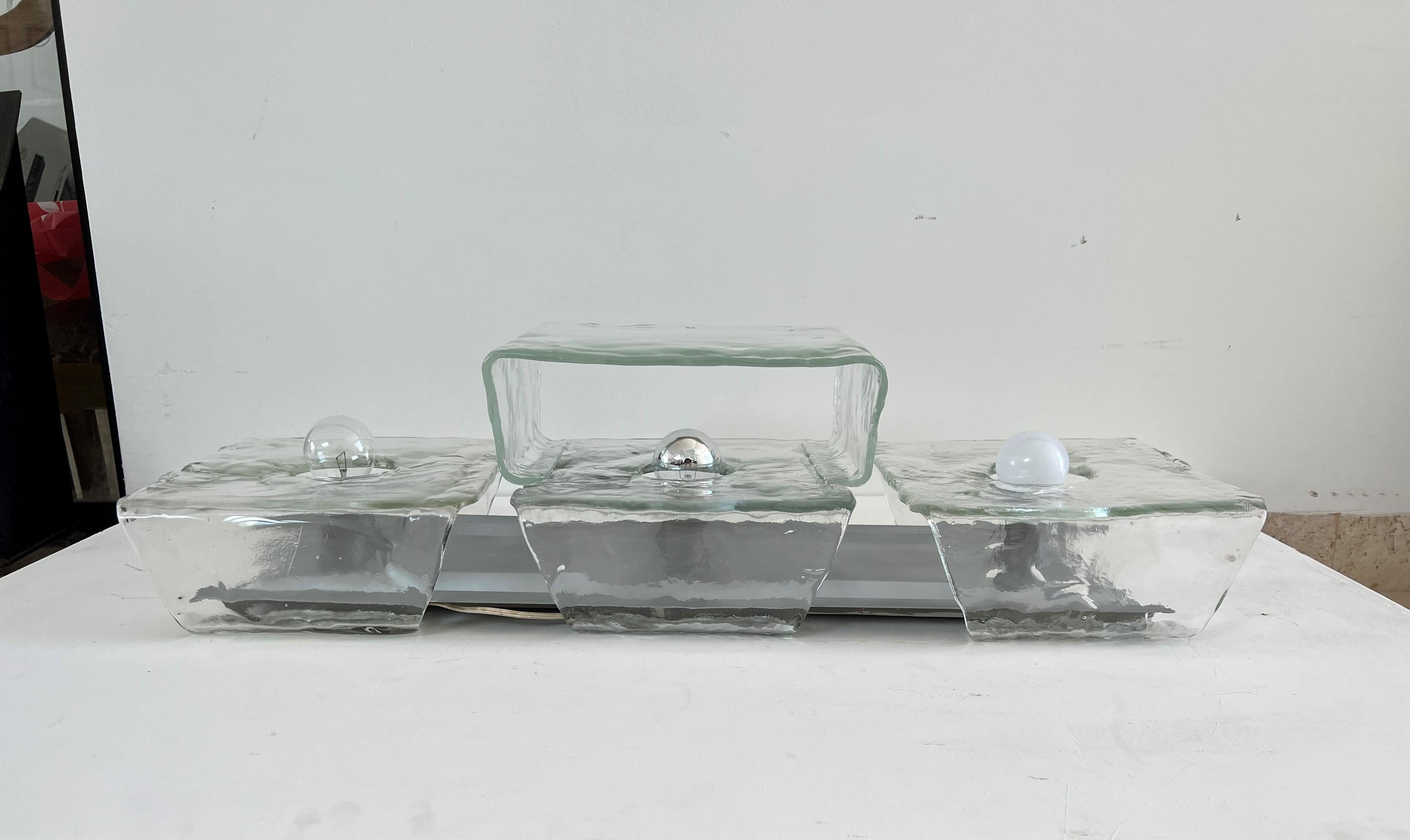 2 Space Age Flushmounts by Mazzega, Carlo Nason in Murano Glass, Italy, Ca 1970 For Sale 1
