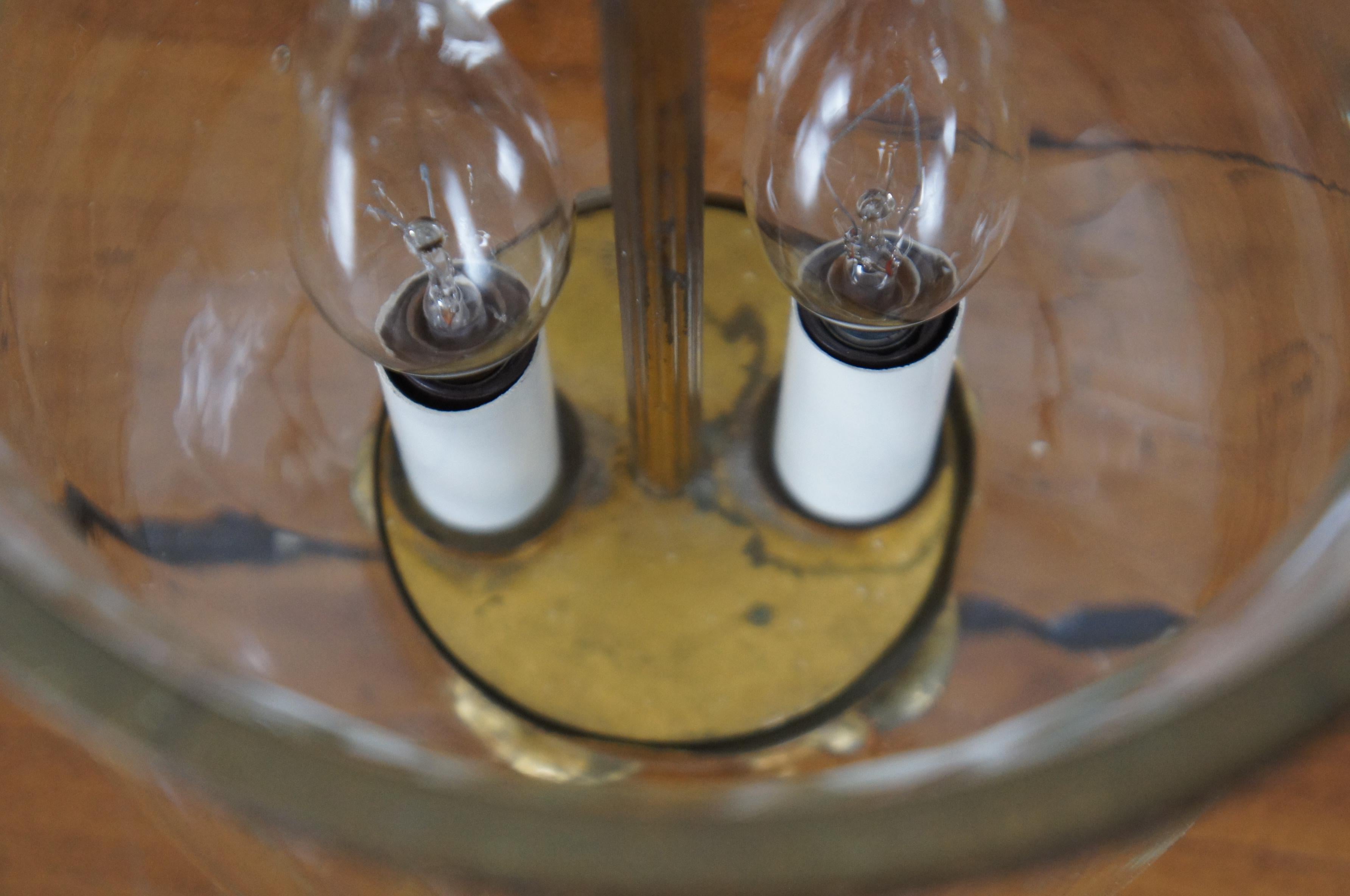 20th Century 2 Spanish Baroque Brass Glass Bell Jar Hurricane Pendant Hanging Lantern