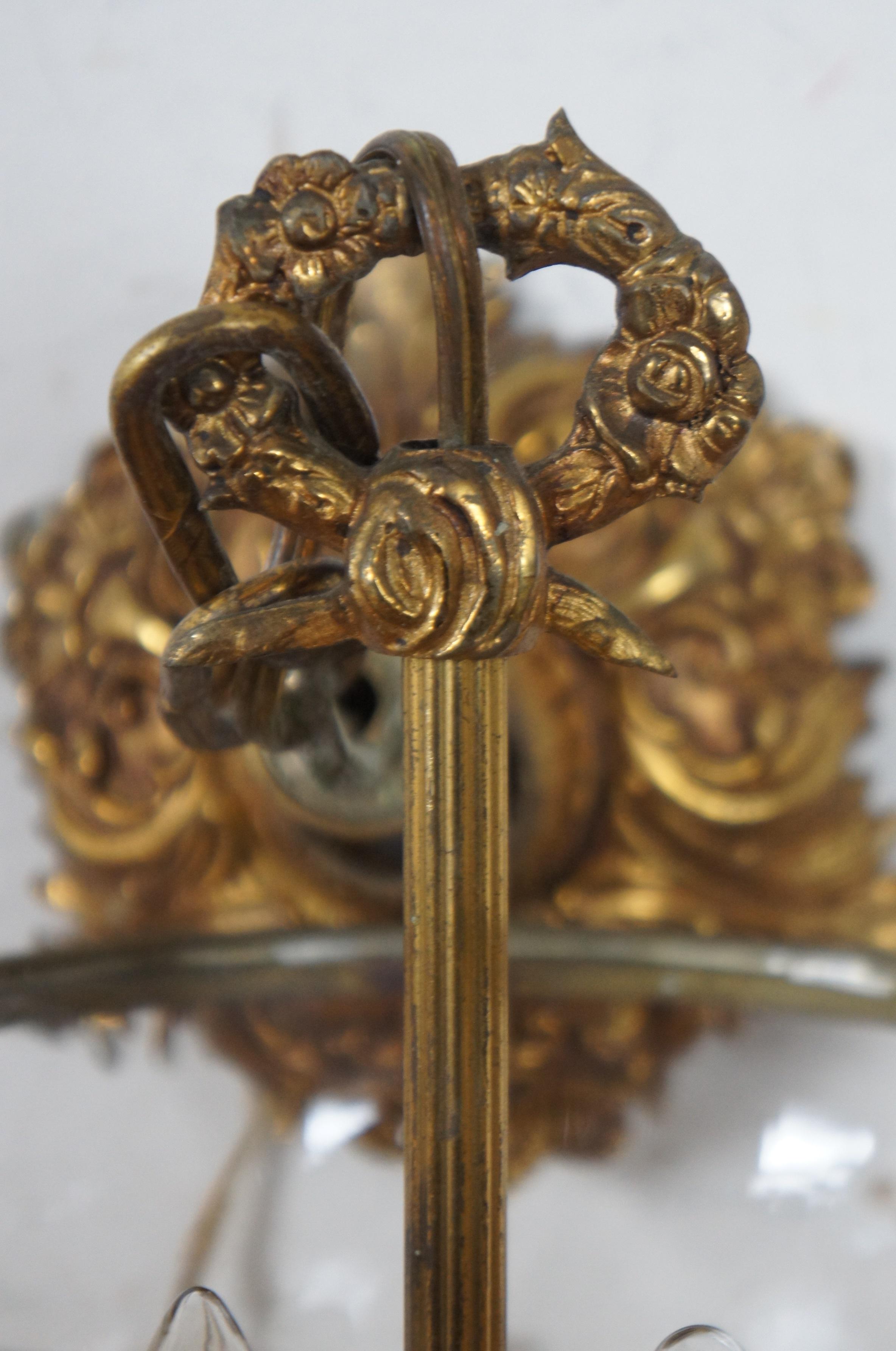 2 Spanish Baroque Brass Glass Bell Jar Hurricane Pendant Hanging Lantern 1