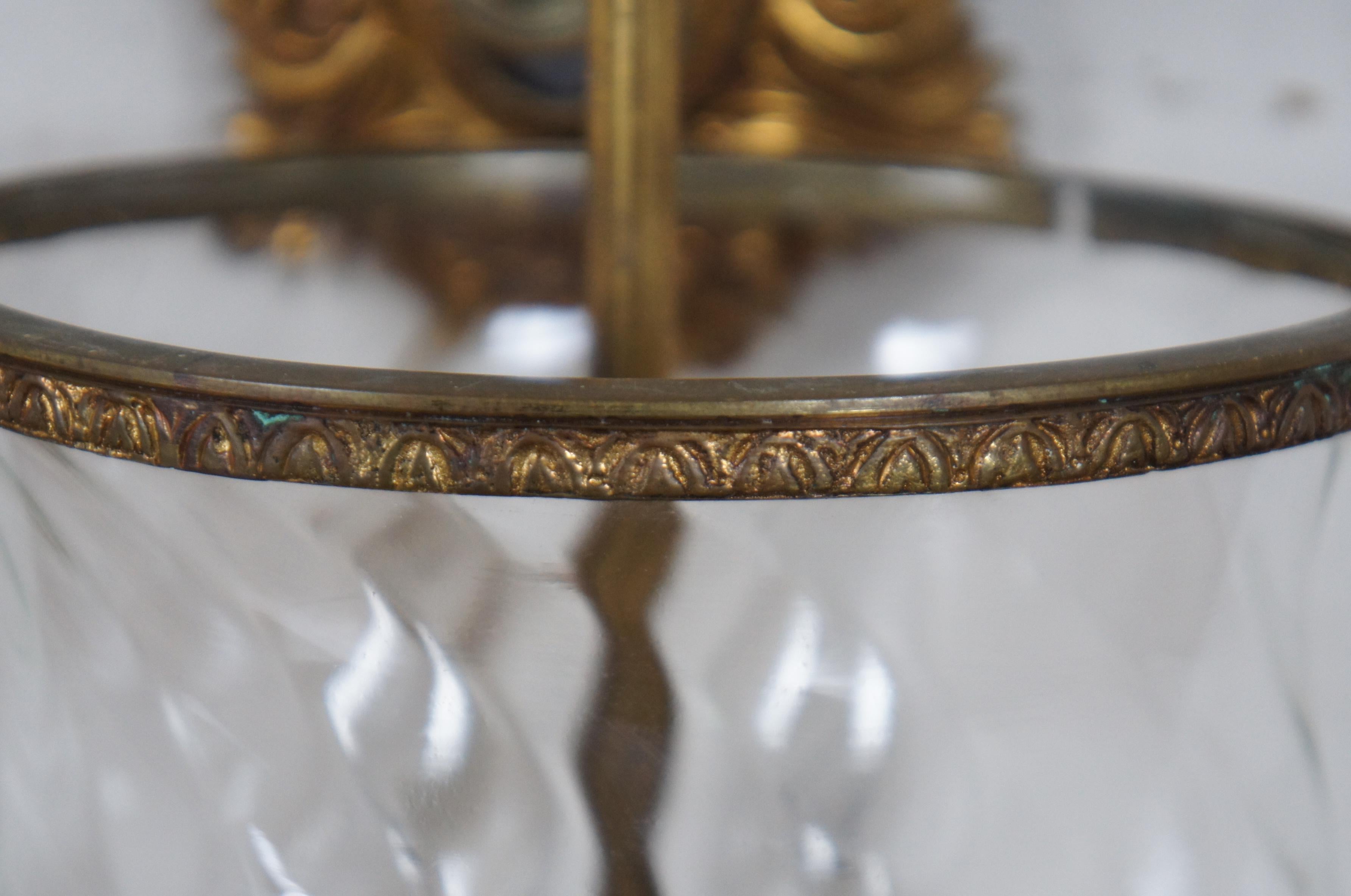 2 Spanish Baroque Brass Glass Bell Jar Hurricane Pendant Hanging Lantern 2