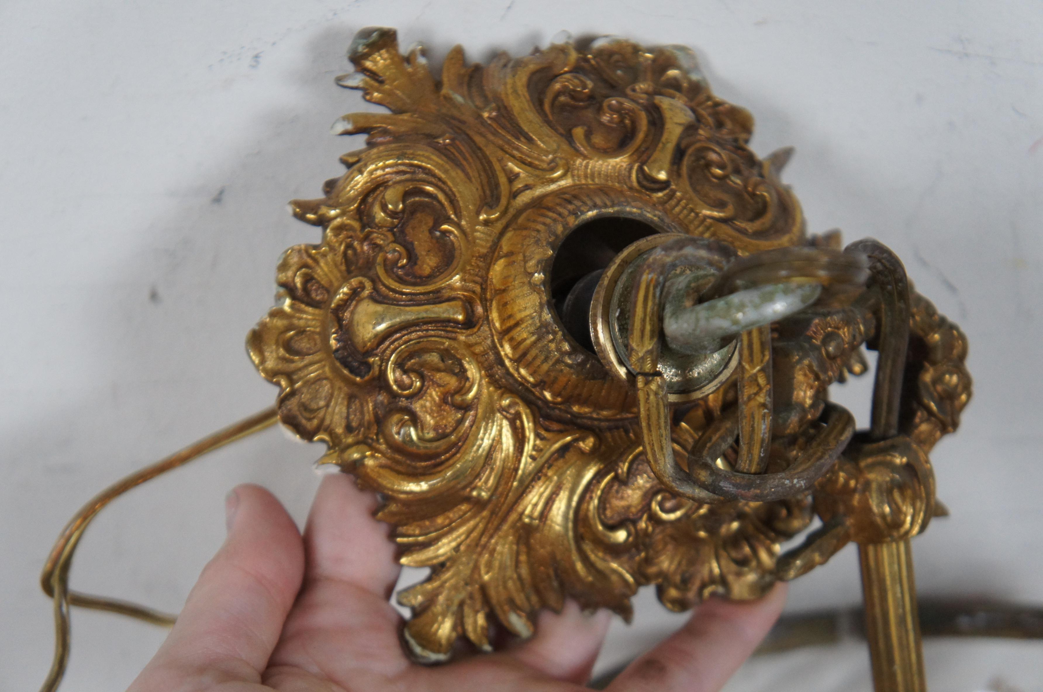 2 Spanish Baroque Brass Glass Bell Jar Hurricane Pendant Hanging Lantern 3