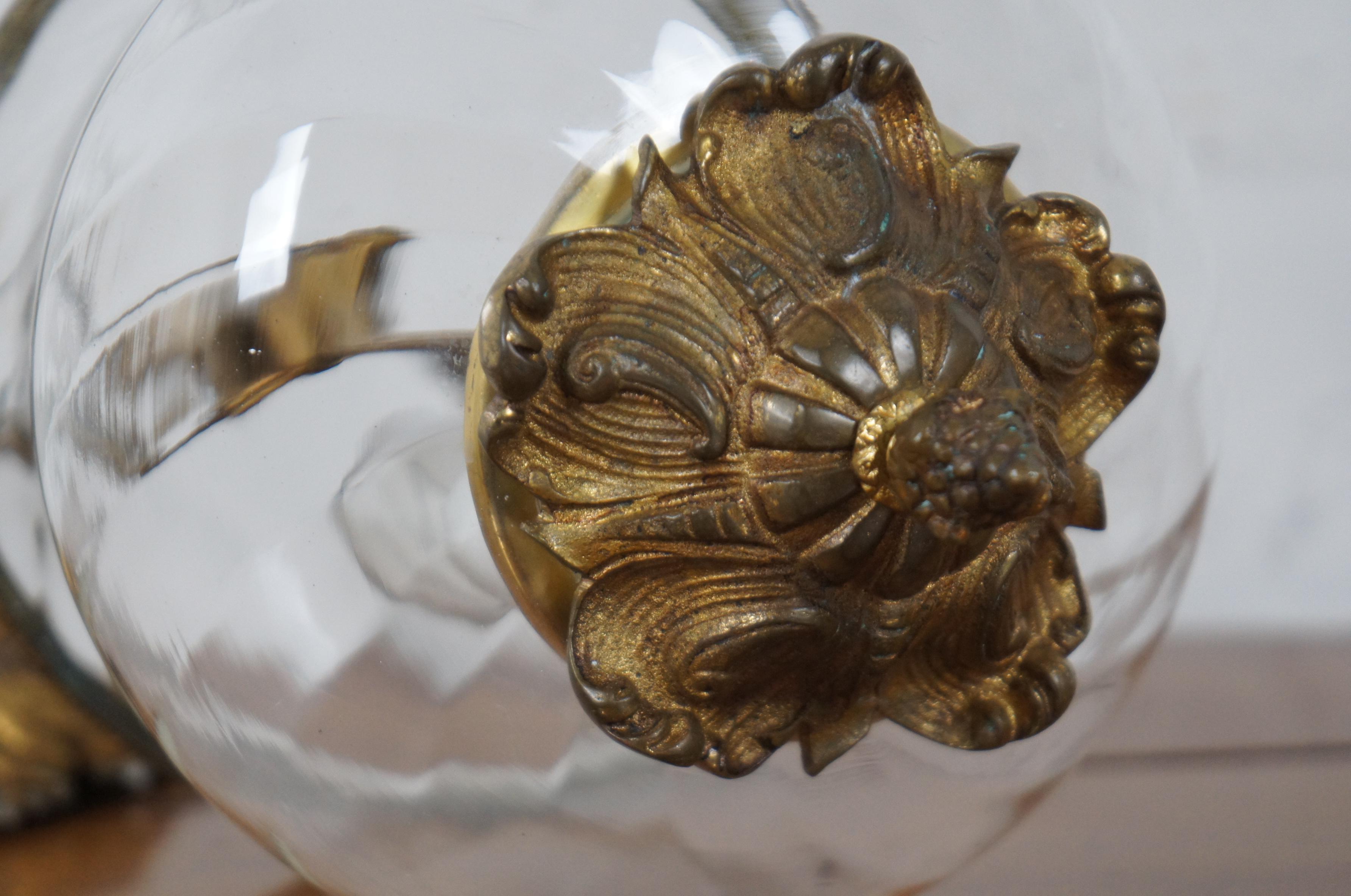 2 Spanish Baroque Brass Glass Bell Jar Hurricane Pendant Hanging Lantern 4