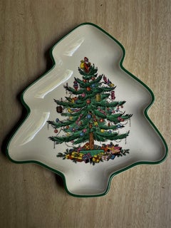 2 Spode "Christmas Tree" Shaped Nut Candy Condiment Plate Bowl #38 #21 Set