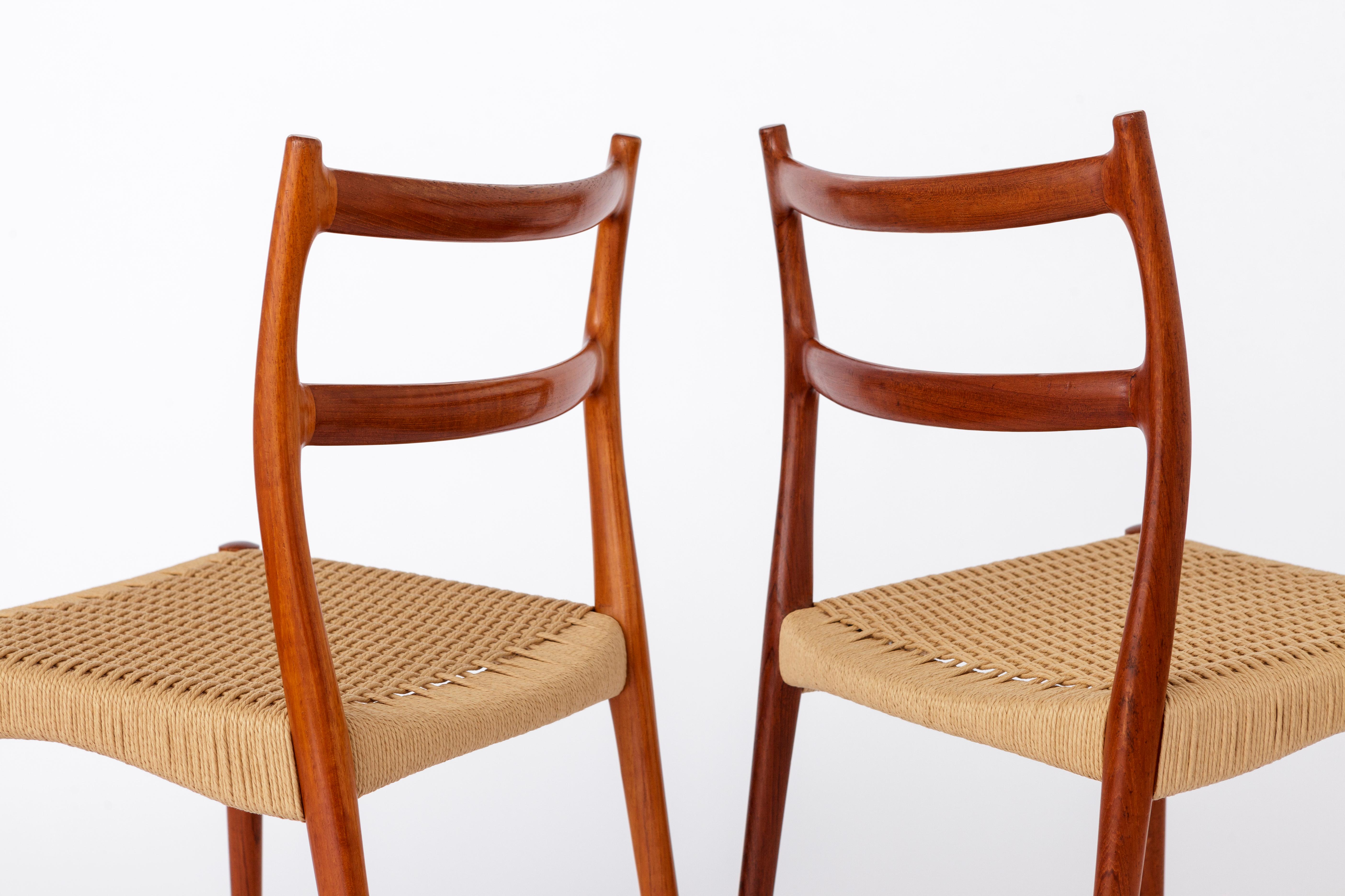 Danish 2 Søren Ladefoged chairs, teak, 1960s, papercord seat, dining chairs, set of 2 For Sale