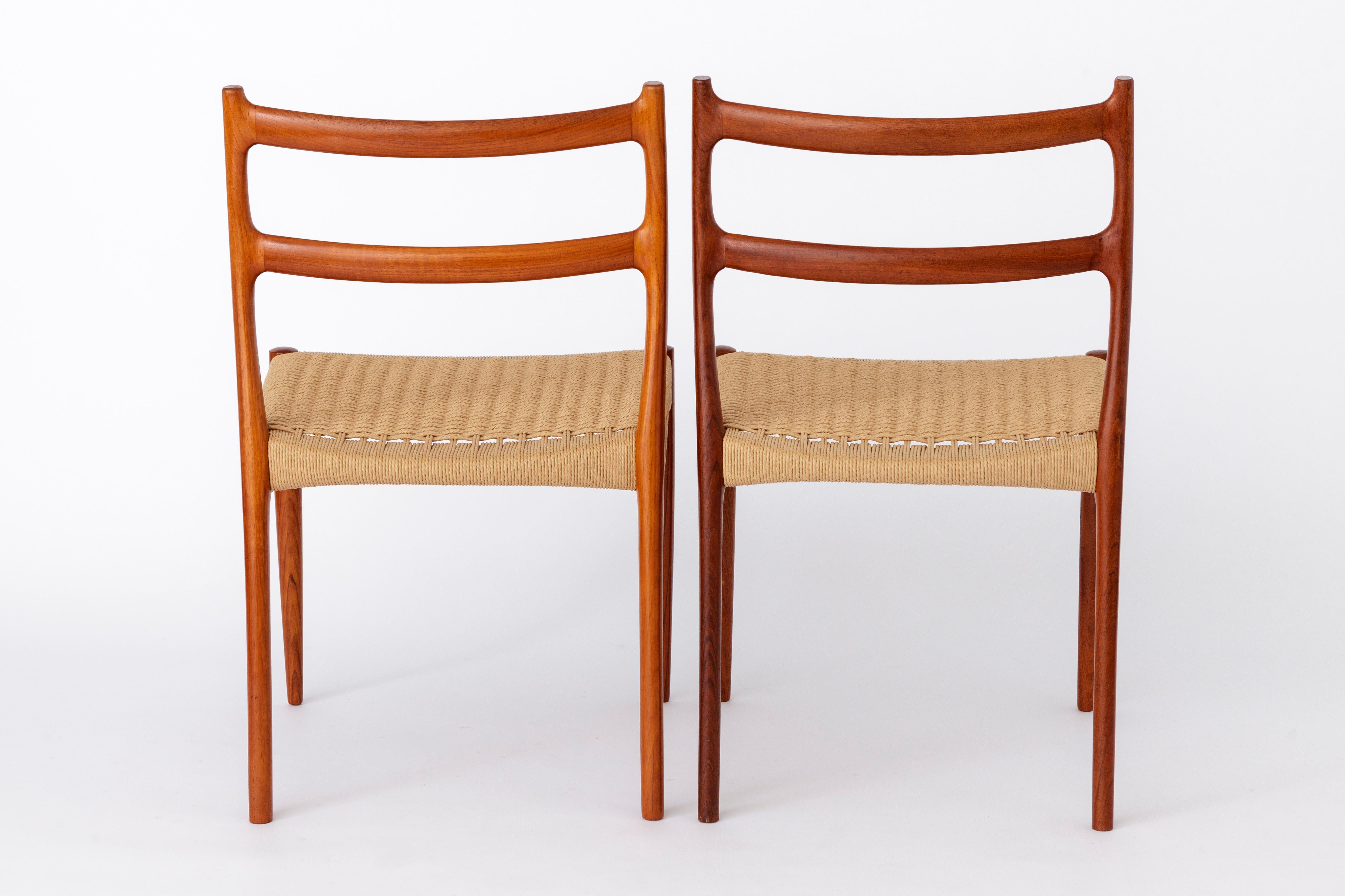 Polished 2 Søren Ladefoged chairs, teak, 1960s, papercord seat, dining chairs, set of 2 For Sale