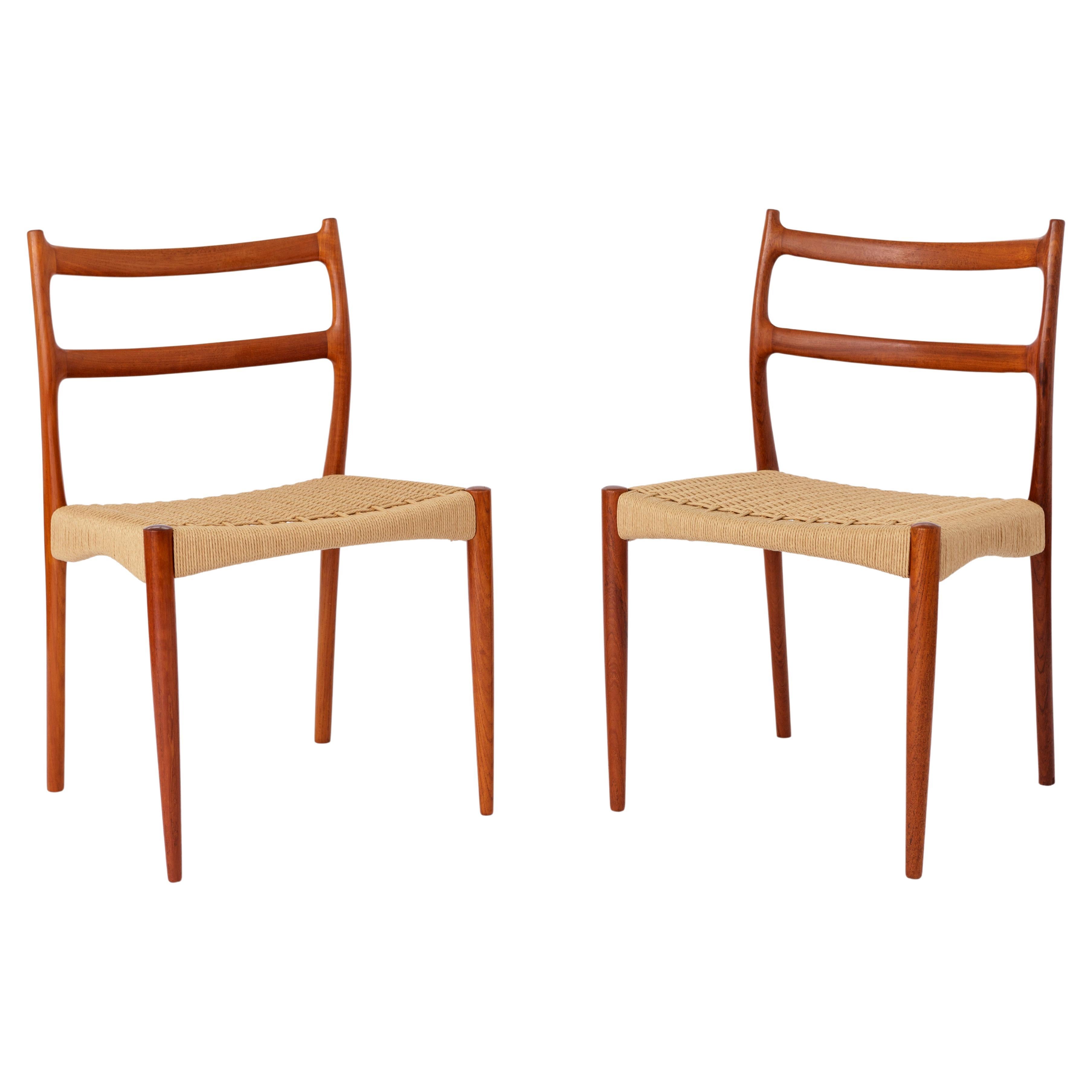 2 Søren Ladefoged chairs, teak, 1960s, papercord seat, dining chairs, set of 2 For Sale
