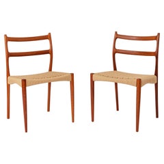 2 Søren Ladefoged Stühle, Teakholz, 1960er Jahre, Sitz aus Papierkordel, Esszimmerstühle, 2er Set