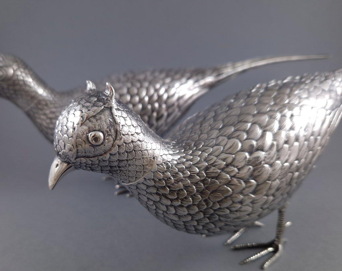 Metà XX secolo 2 Fagiani in argento sterling in vendita