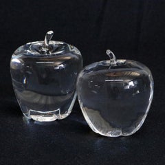 2 Steuben Figurative Crystal Fruit Sculpture Paperweights of Apples, Signed