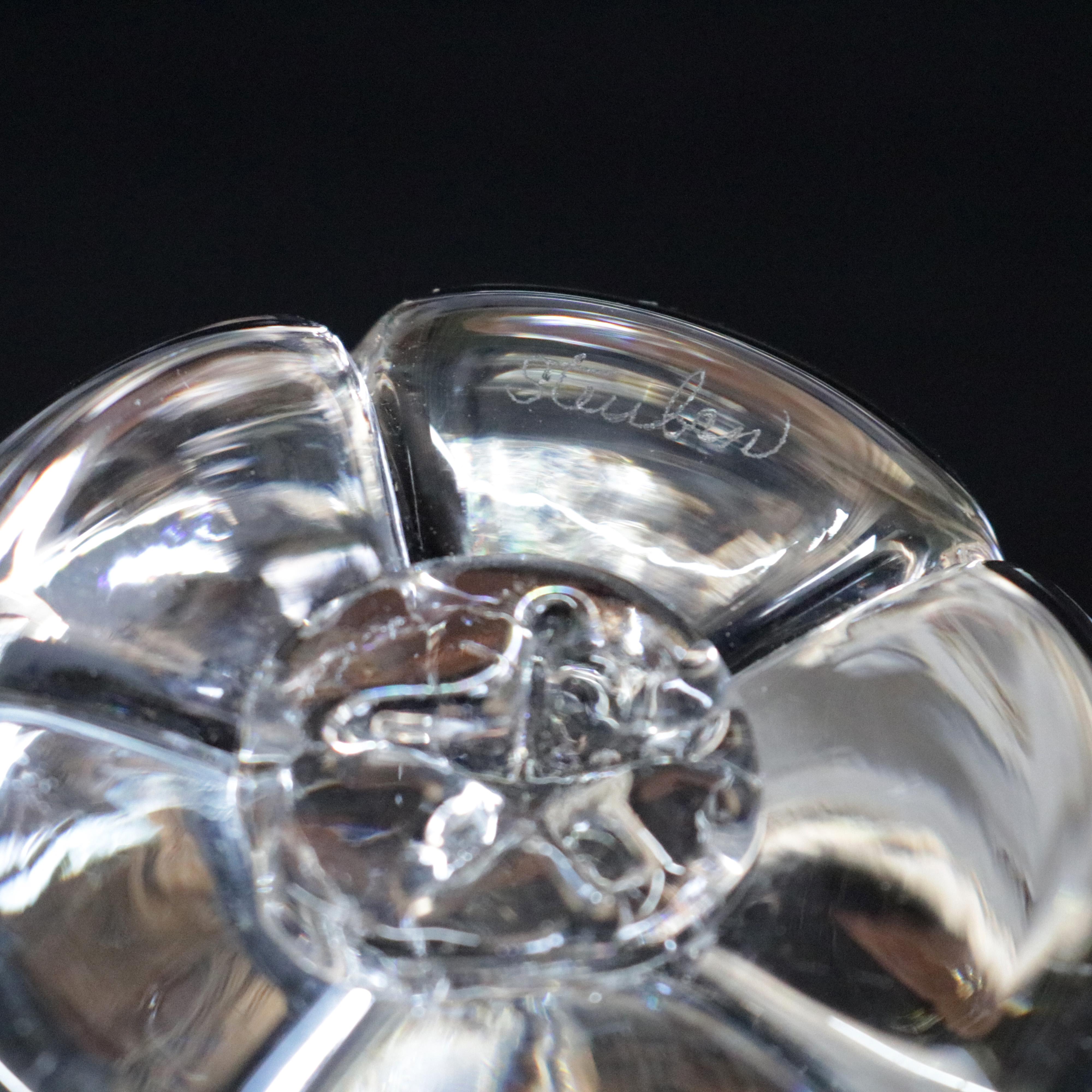 Mid-Century Modern 2 Steuben Figurative Crystal Fruit Sculpture Paperweights of Apples, Signed