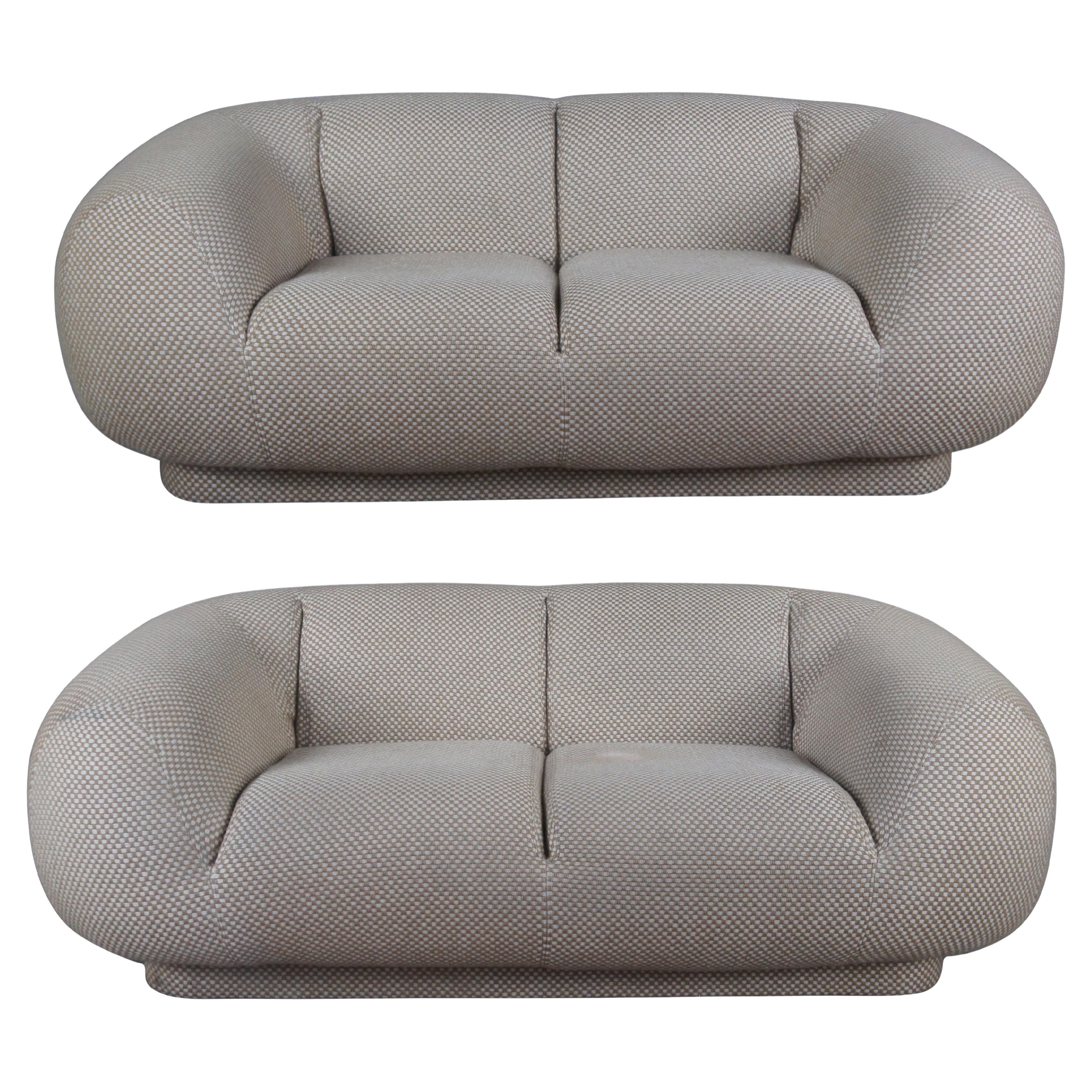 2 Steve Chase Sculptural Mid-Century Modern Wool "Amphibious" Settee Sofas Pair