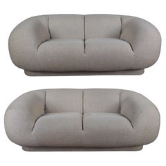 2 Steve Chase Sculptural Mid-Century Modern Wool "Amphibious" Settee Sofas Pair