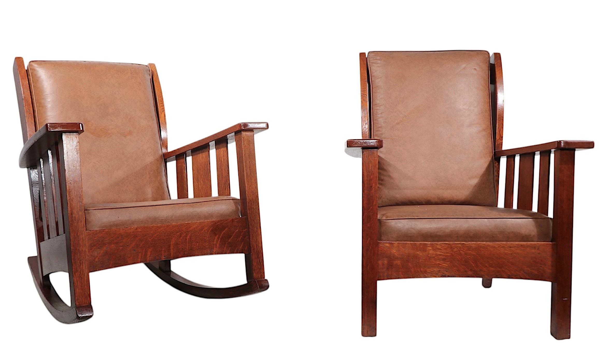2 Stickley Bros. Mission Arts and Crafts Period  Quaint Furniture Chairs In Good Condition For Sale In New York, NY