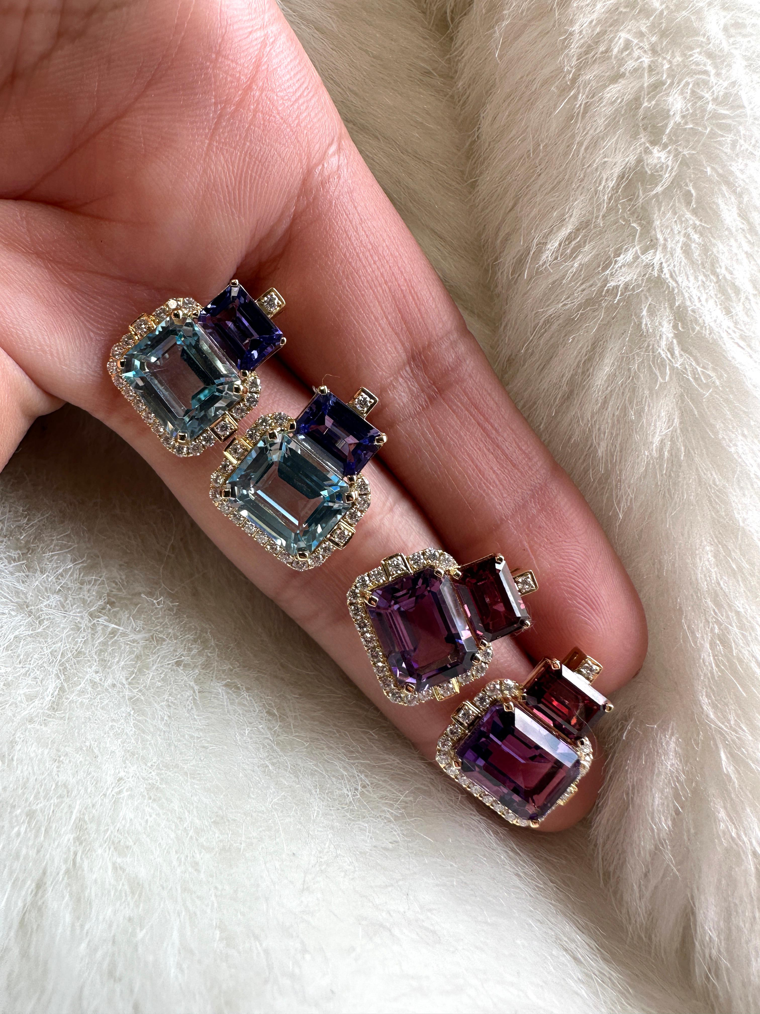 Women's 2 Stone Amethyst and Garnet with Diamonds Earrings For Sale