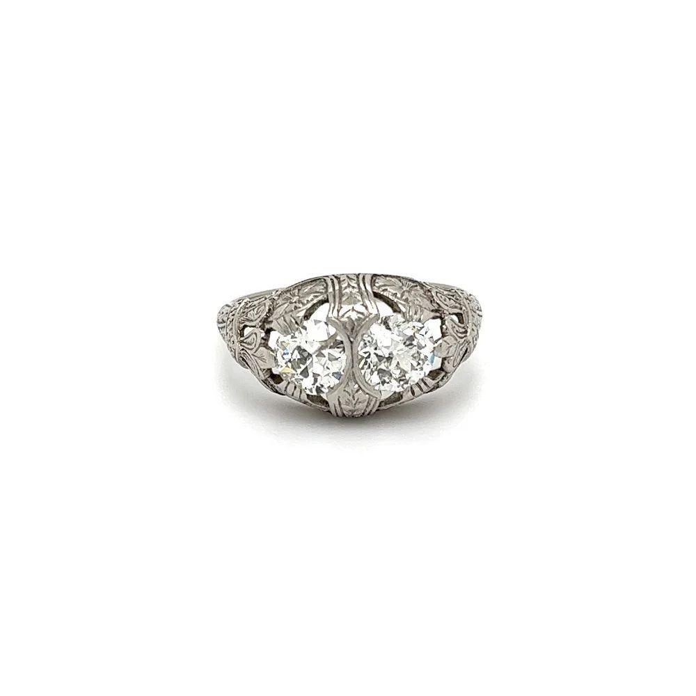 Women's 2-Stone Old European Cut Diamond Vintage Art Deco Platinum Ring For Sale