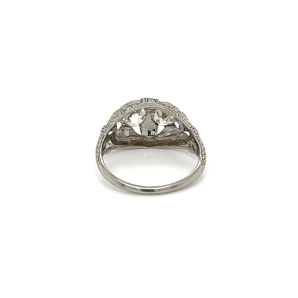 2-Stone Old European Cut Diamond Vintage Art Deco Platinum Ring For Sale 2