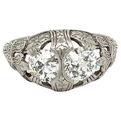 2-Stone Old European Cut Diamond Vintage Art Deco Platinum Ring