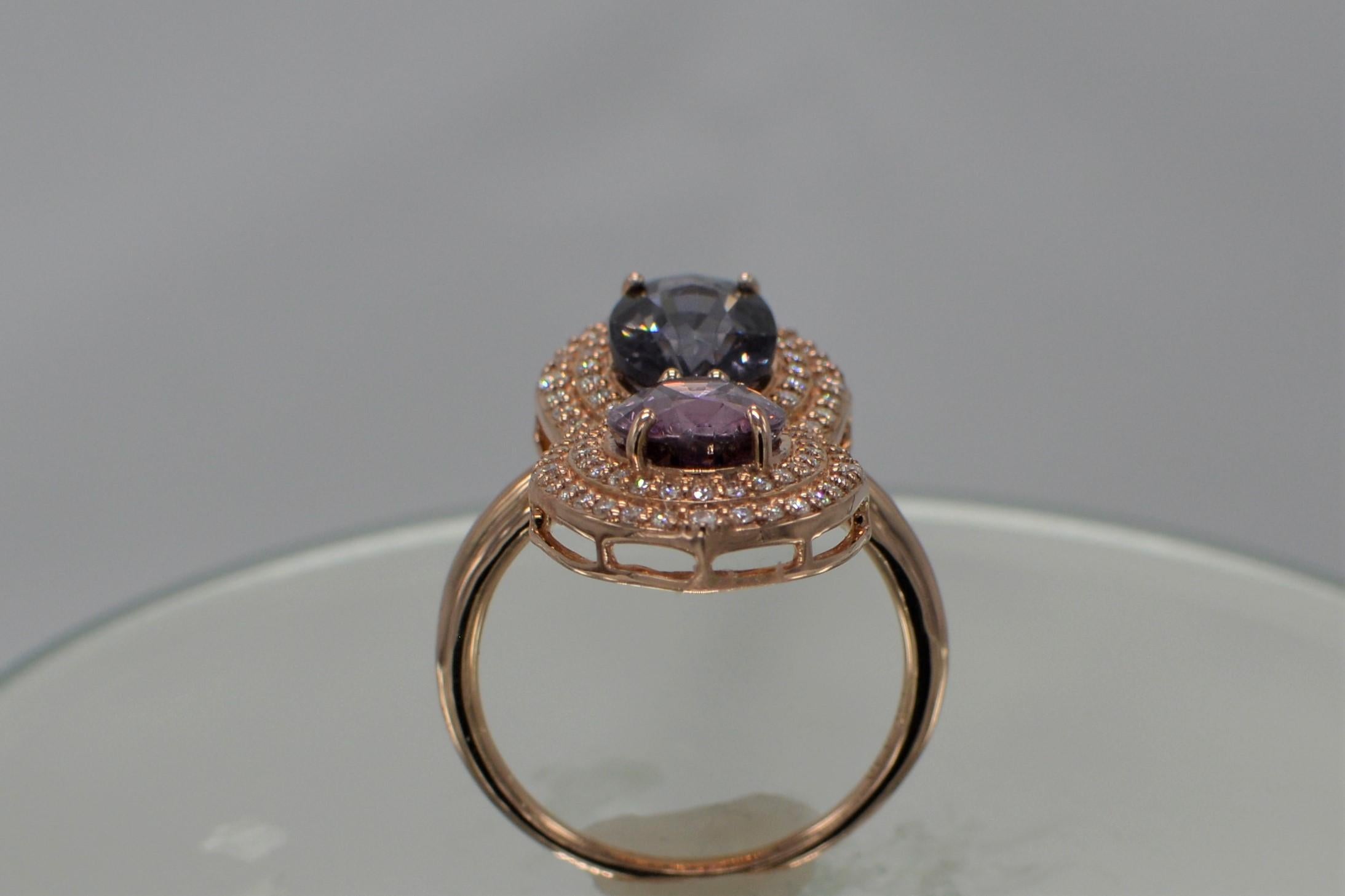 Oval Cut Pink & Blue Natural Spinel Gemstones Cocktail Spinel Ring 14 Karat Rose Gold For Sale